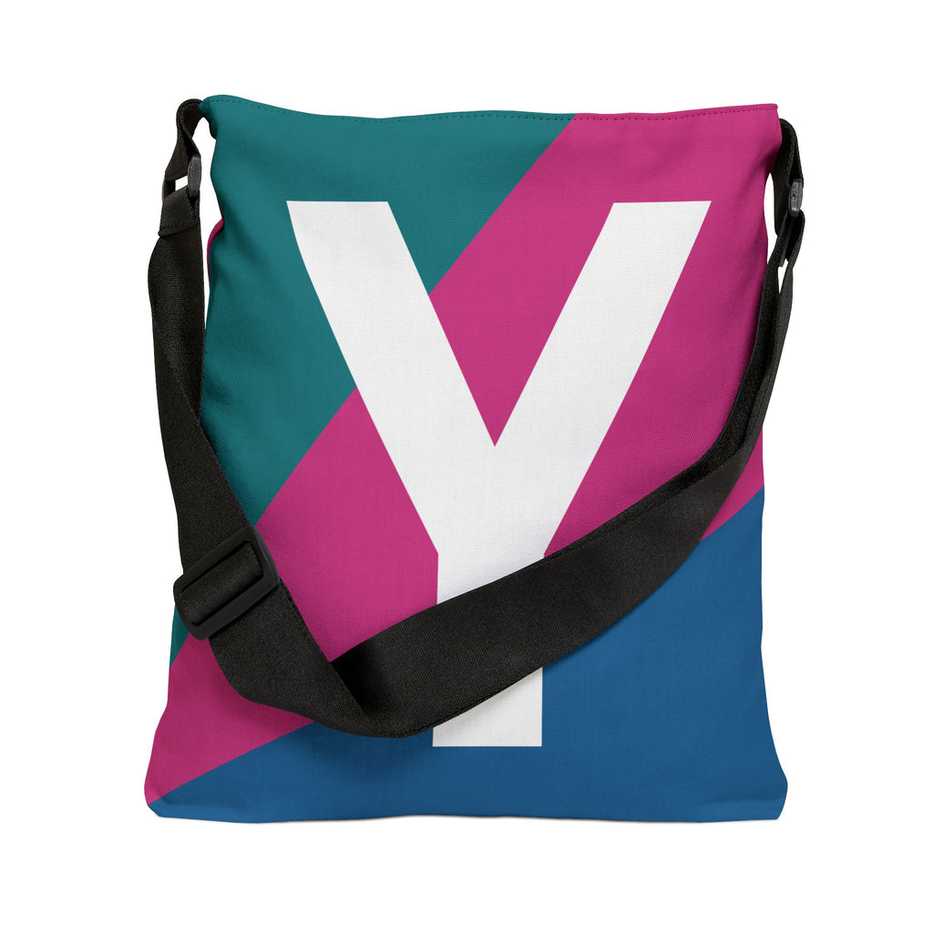 Initial Letter 'Y' Colorblock Adjustable Tote Bag — Monogram Alphabet Shoulder Bag