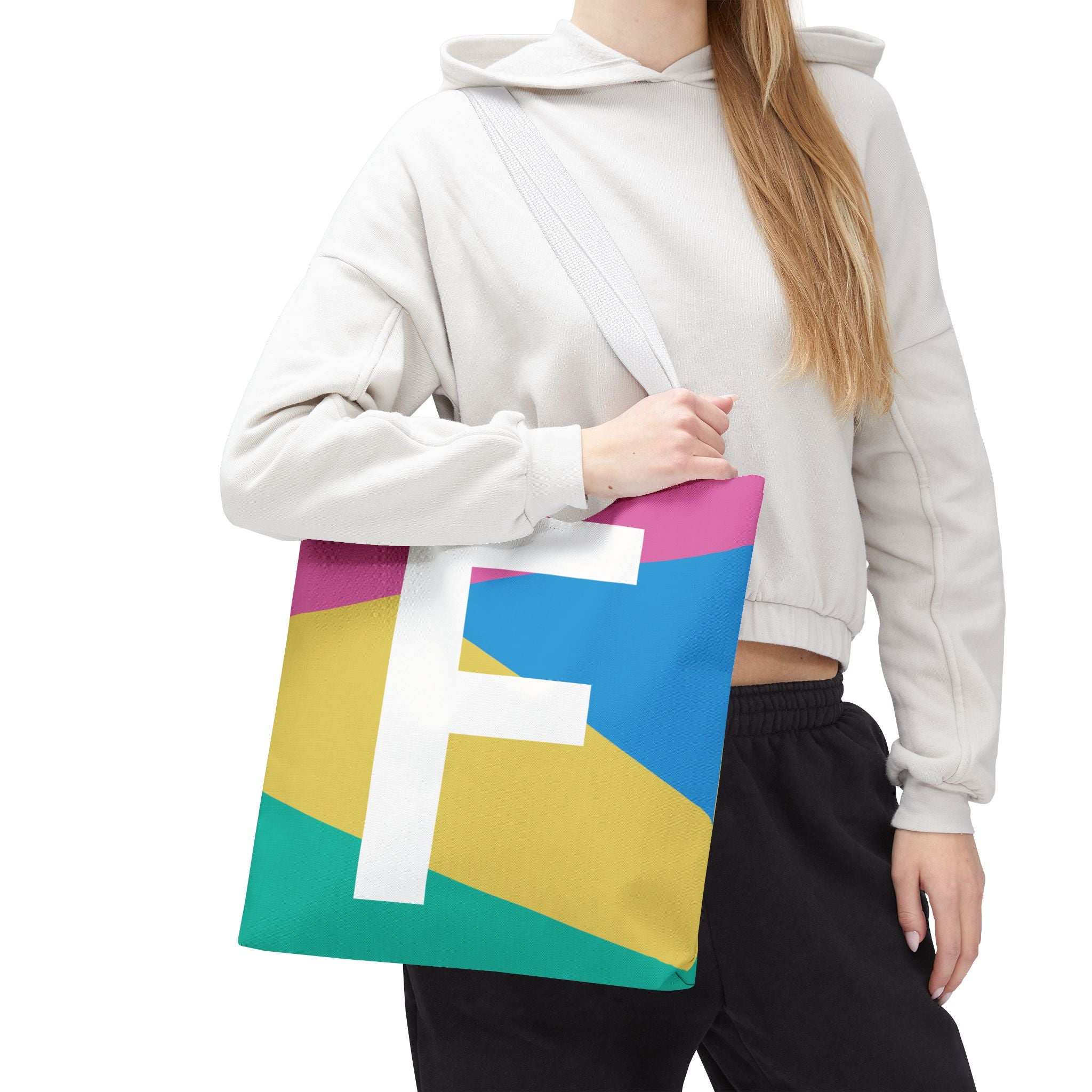 Monogram 'F' Colorblock Tote Bag — Personalized Initial F Shoulder Tote