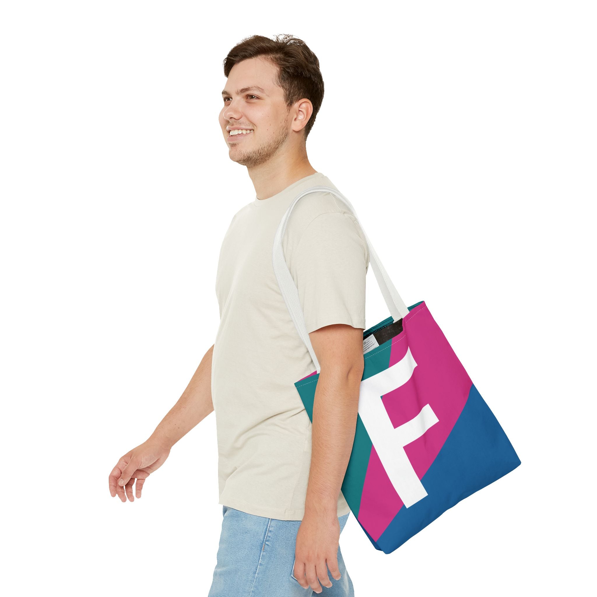 Monogram 'F' Colorblock Tote Bag — Personalized Initial F Shoulder Tote