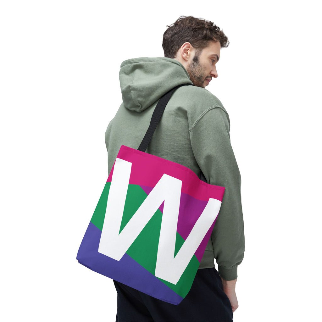 Monogram 'W' Colorblock Tote Bag — Personalized Initial W Shoulder Tote