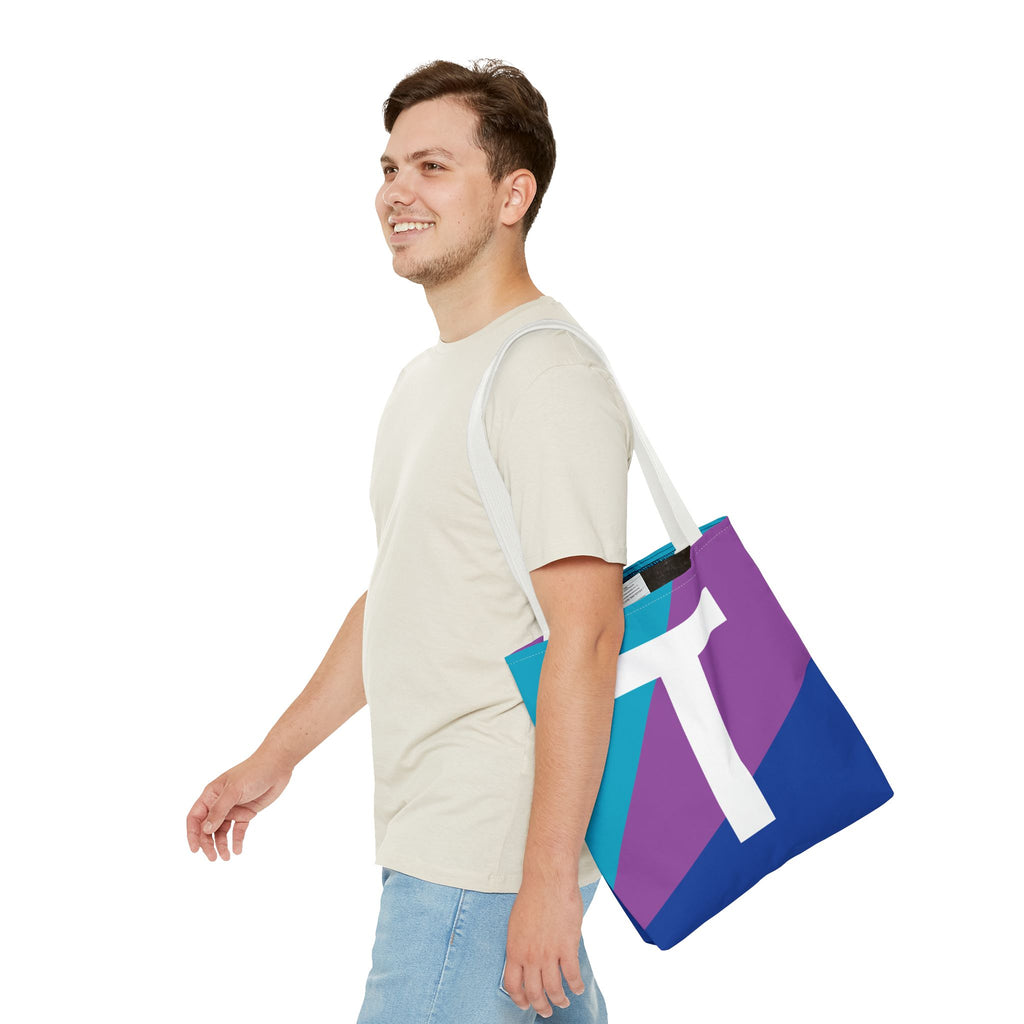 Monogram 'T' Colorblock Tote Bag — Personalized Initial T Shoulder Tote