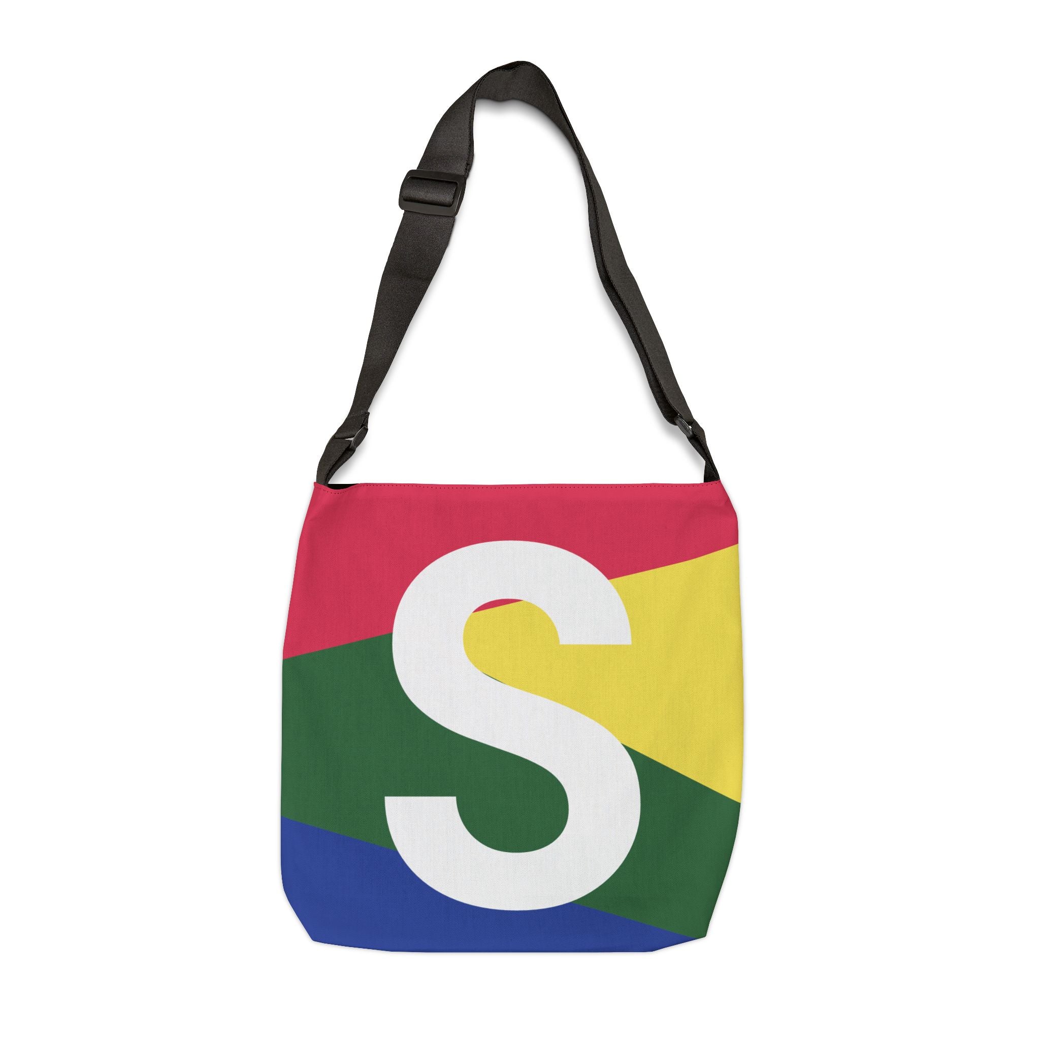 Initial Letter 'S' Colorblock Adjustable Tote Bag — Monogram Alphabet Shoulder Bag