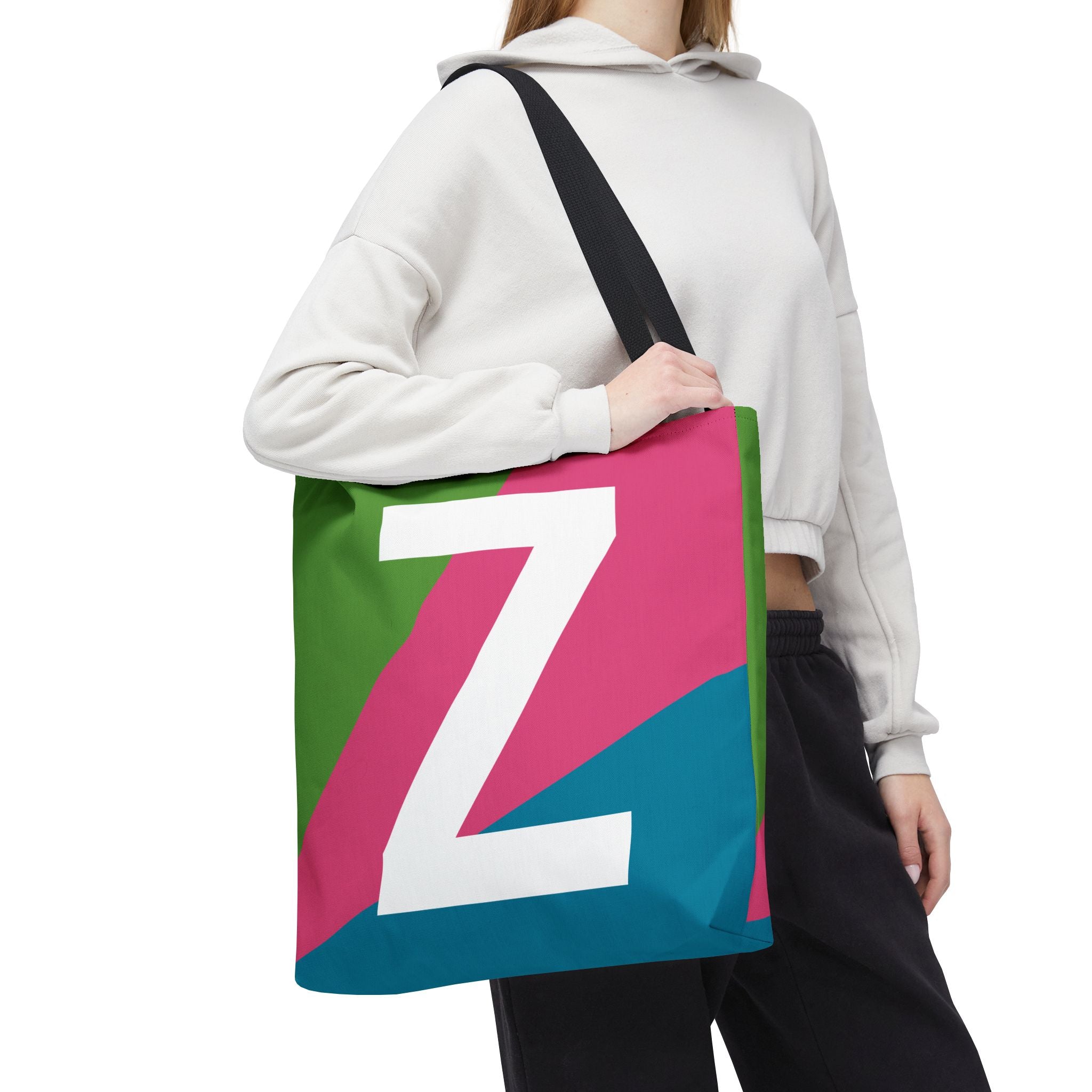Monogram 'Z' Colorblock Tote Bag — Personalized Initial Z Shoulder Tote