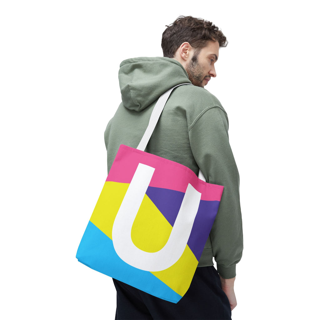 Monogram 'U' Colorblock Tote Bag — Personalized Initial U Shoulder Tote