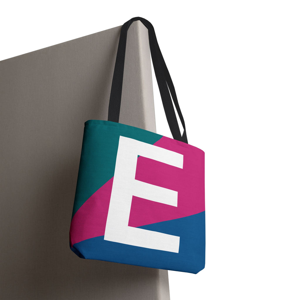Monogram 'E' Colorblock Tote Bag — Personalized Initial E Shoulder Tote