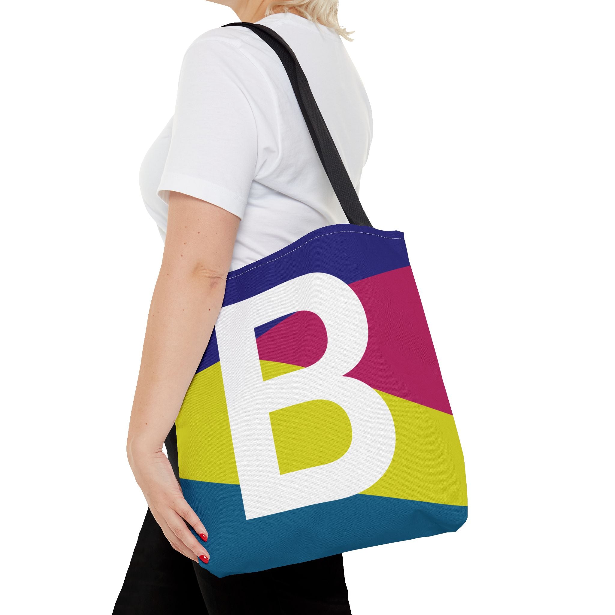 Monogram 'B' Colorblock Tote Bag — Personalized Initial B Shoulder Tote