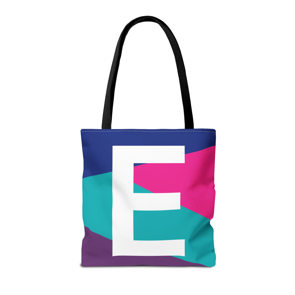 Monogram 'E' Colorblock Tote Bag — Personalized Initial E Shoulder Tote