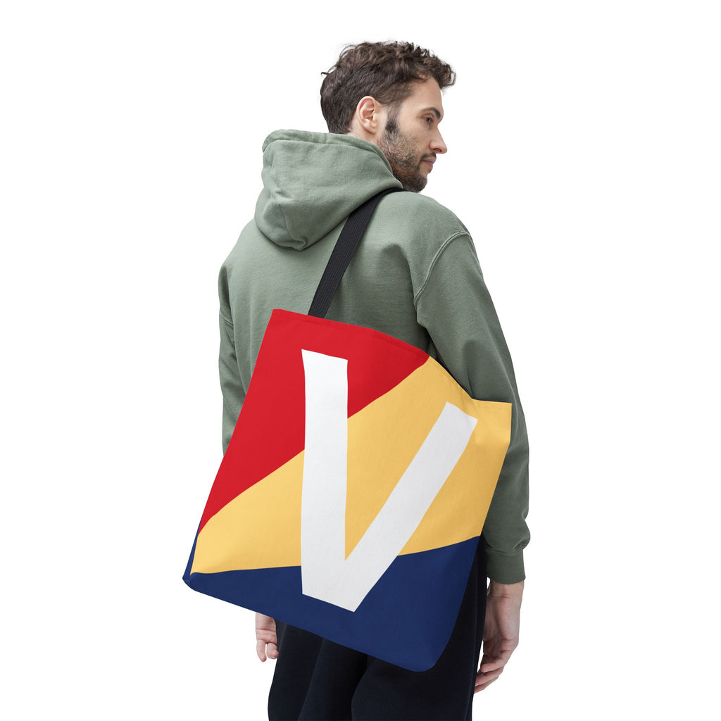 Monogram 'V' Colorblock Tote Bag — Personalized Initial V Shoulder Tote