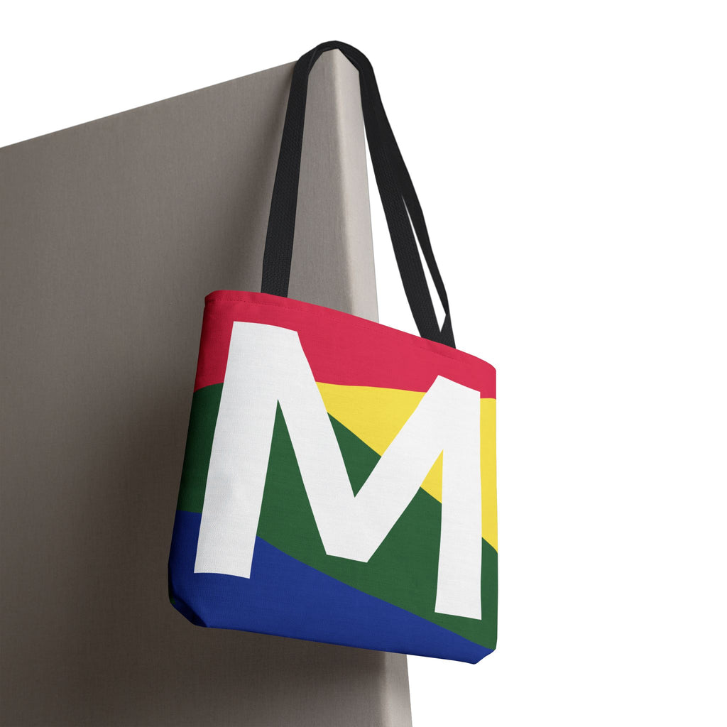 Monogram 'M' Colorblock Tote Bag — Personalized Initial M Shoulder Tote