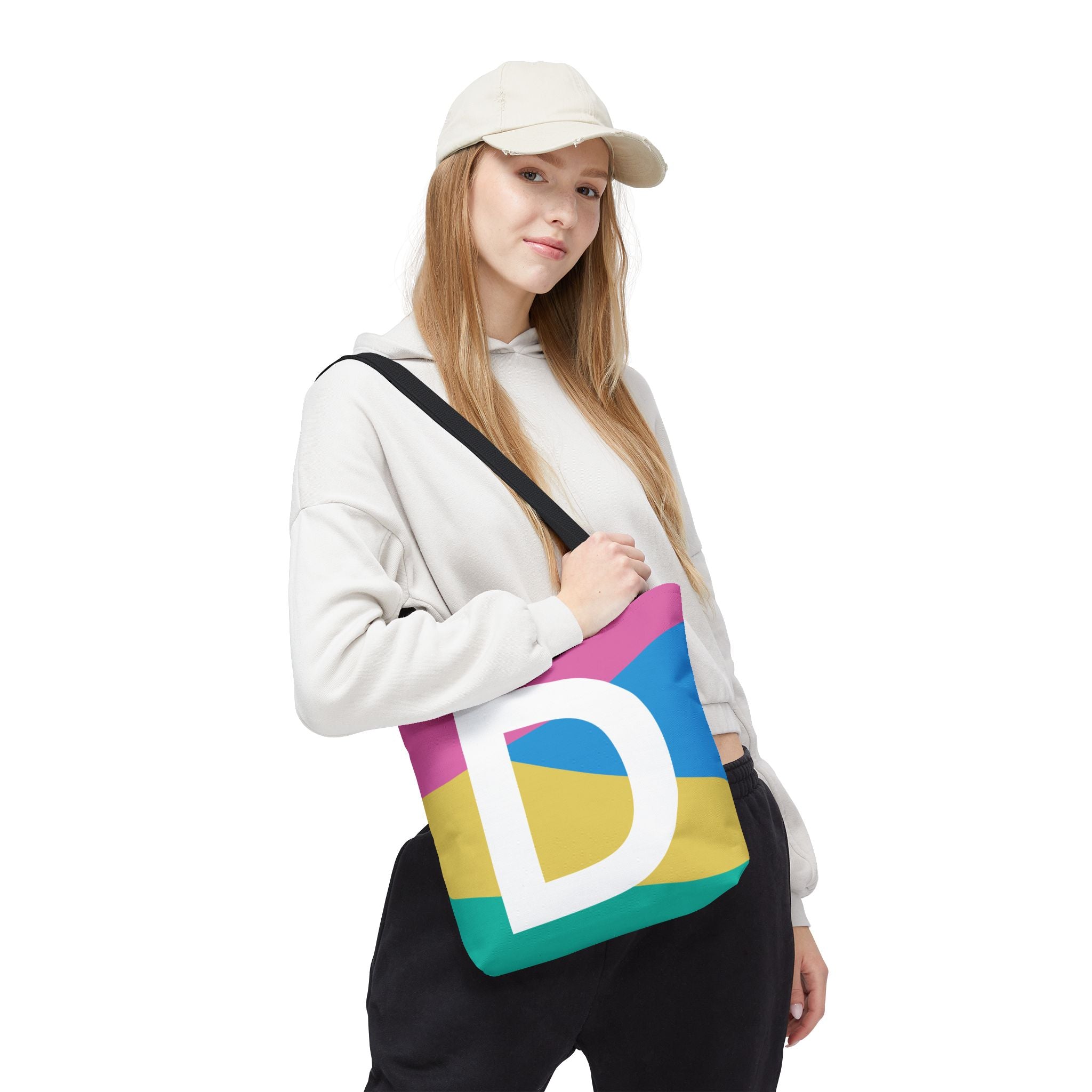 Monogram 'D' Colorblock Tote Bag — Personalized Initial D Shoulder Tote