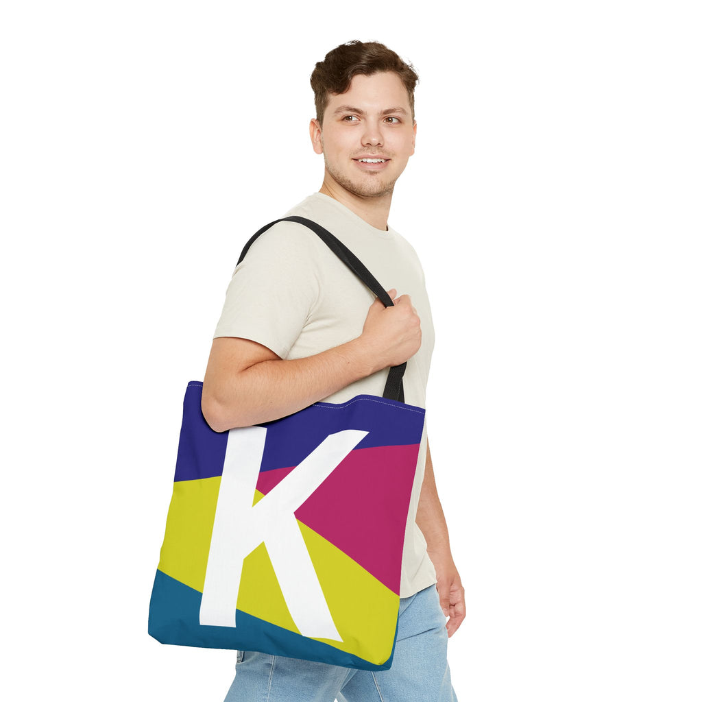 Monogram 'K' Colorblock Tote Bag — Personalized Initial K Shoulder Tote