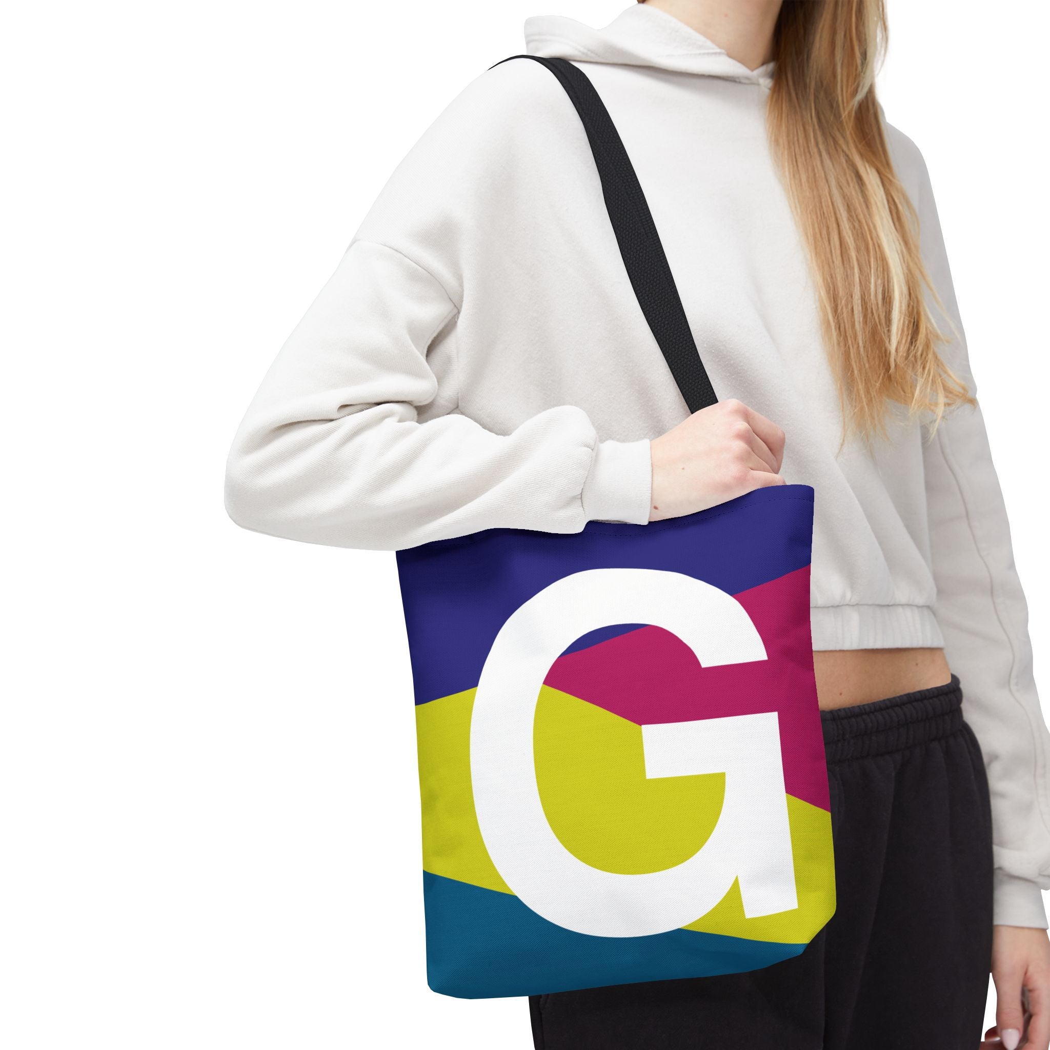 Monogram 'G' Colorblock Tote Bag — Personalized Initial G Shoulder Tote