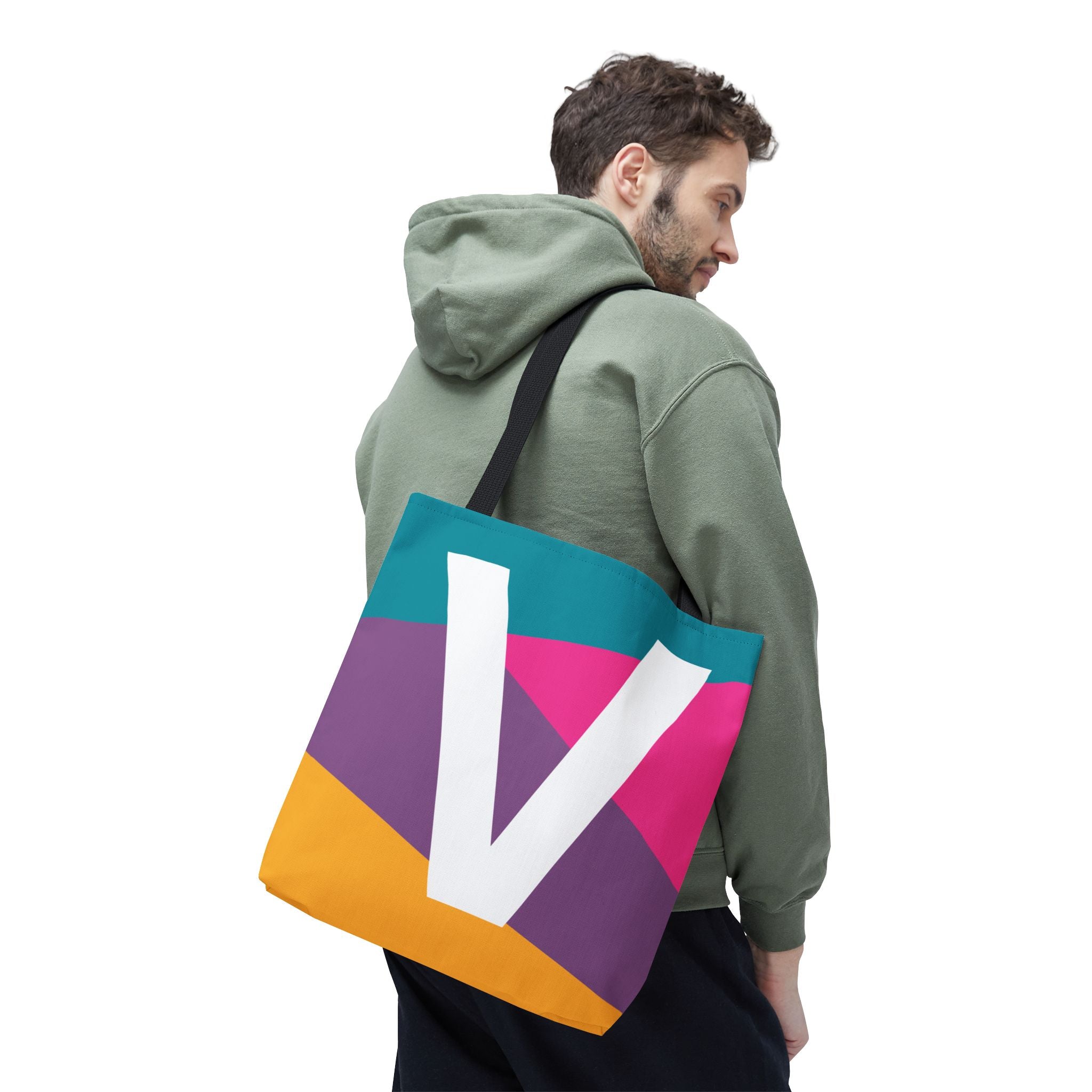 Monogram 'V' Colorblock Tote Bag — Personalized Initial V Shoulder Tote
