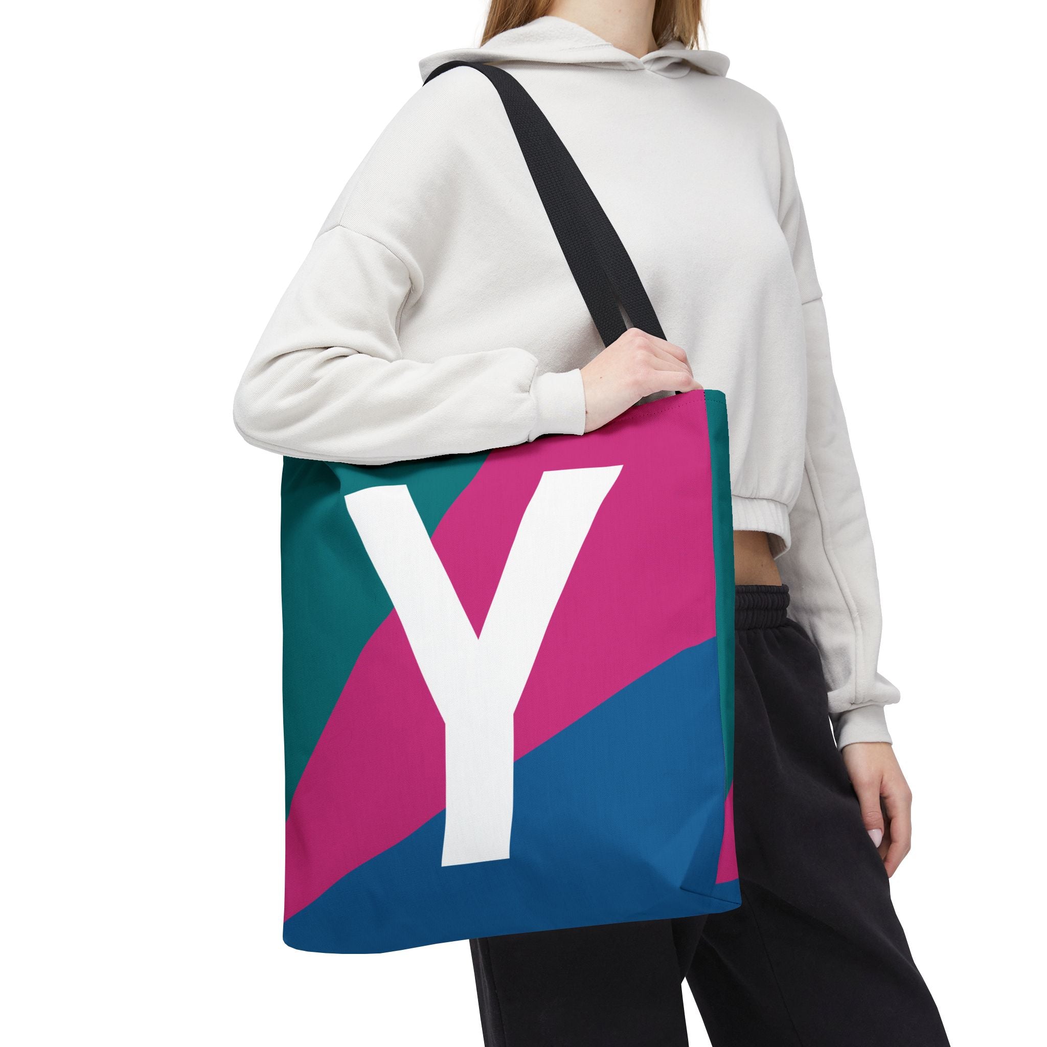 Monogram 'Y' Colorblock Tote Bag — Personalized Initial Y Shoulder Tote