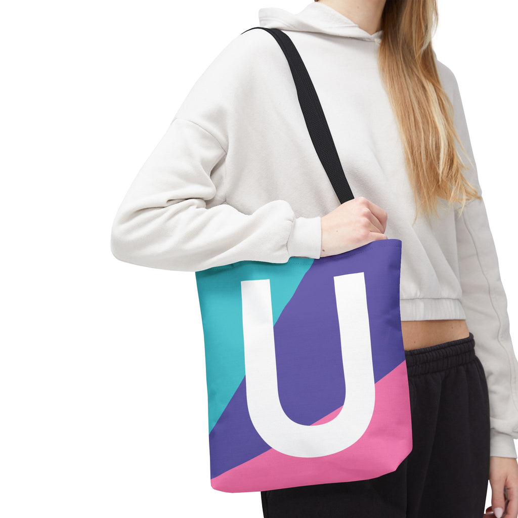 Monogram 'U' Colorblock Tote Bag — Personalized Initial U Shoulder Tote