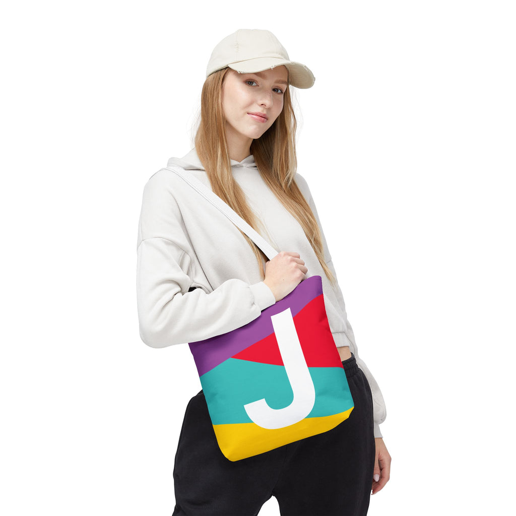 Monogram 'J' Colorblock Tote Bag — Personalized Initial J Shoulder Tote