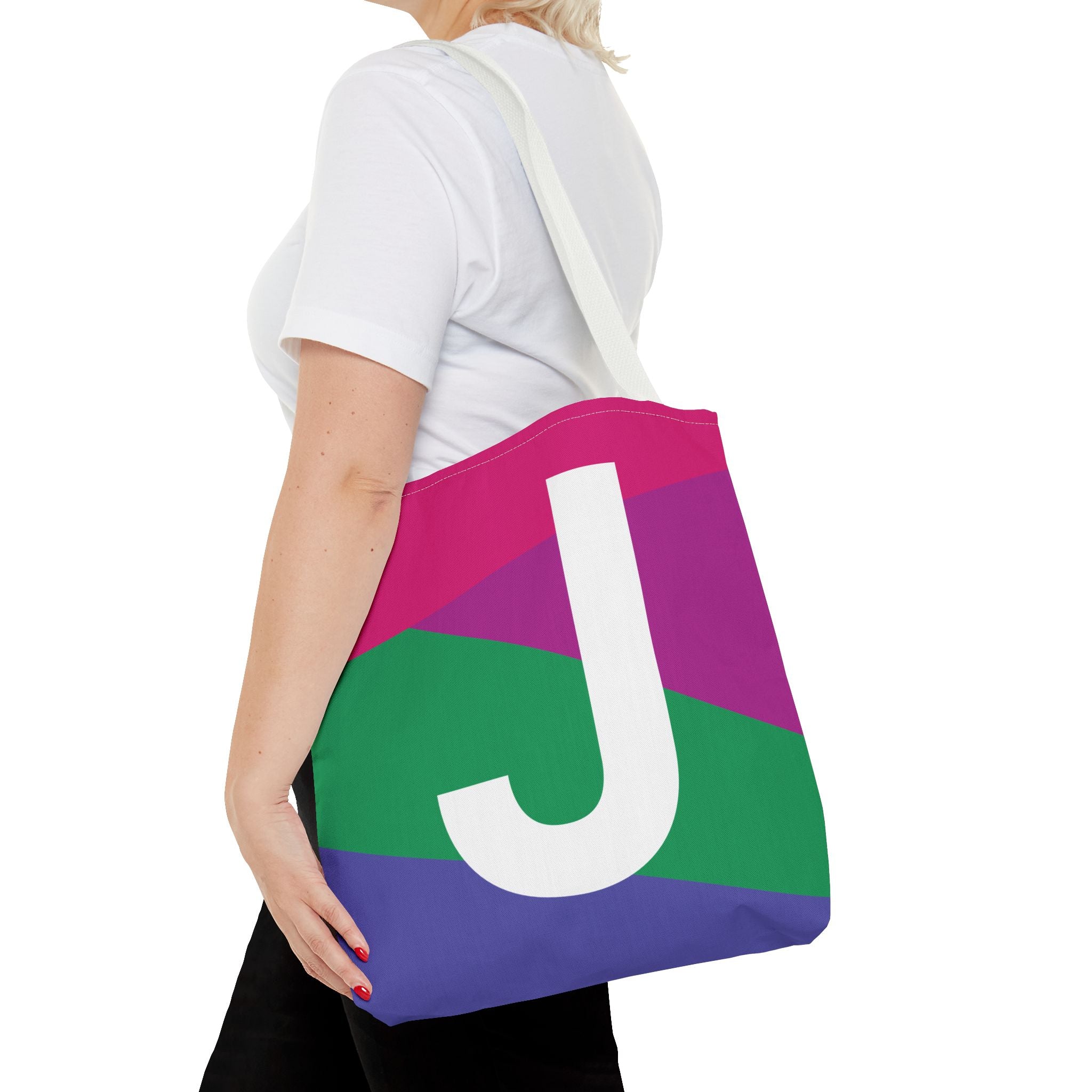 Monogram 'J' Colorblock Tote Bag — Personalized Initial J Shoulder Tote