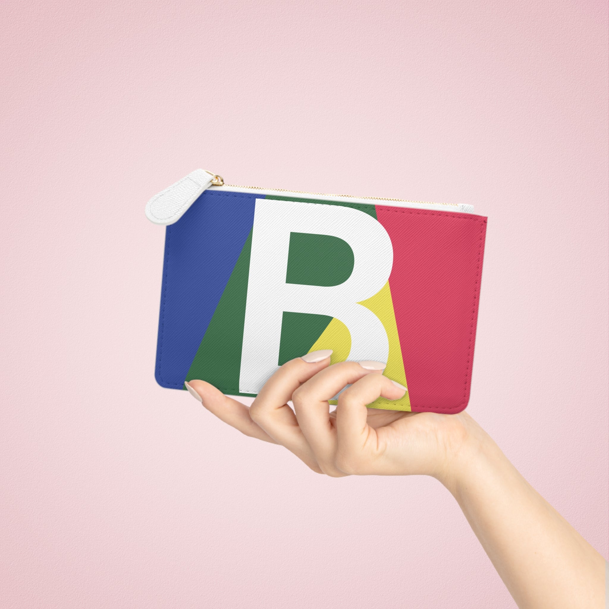 Initial B Mini Clutch — Colorblock Monogram Wristlet Wallet