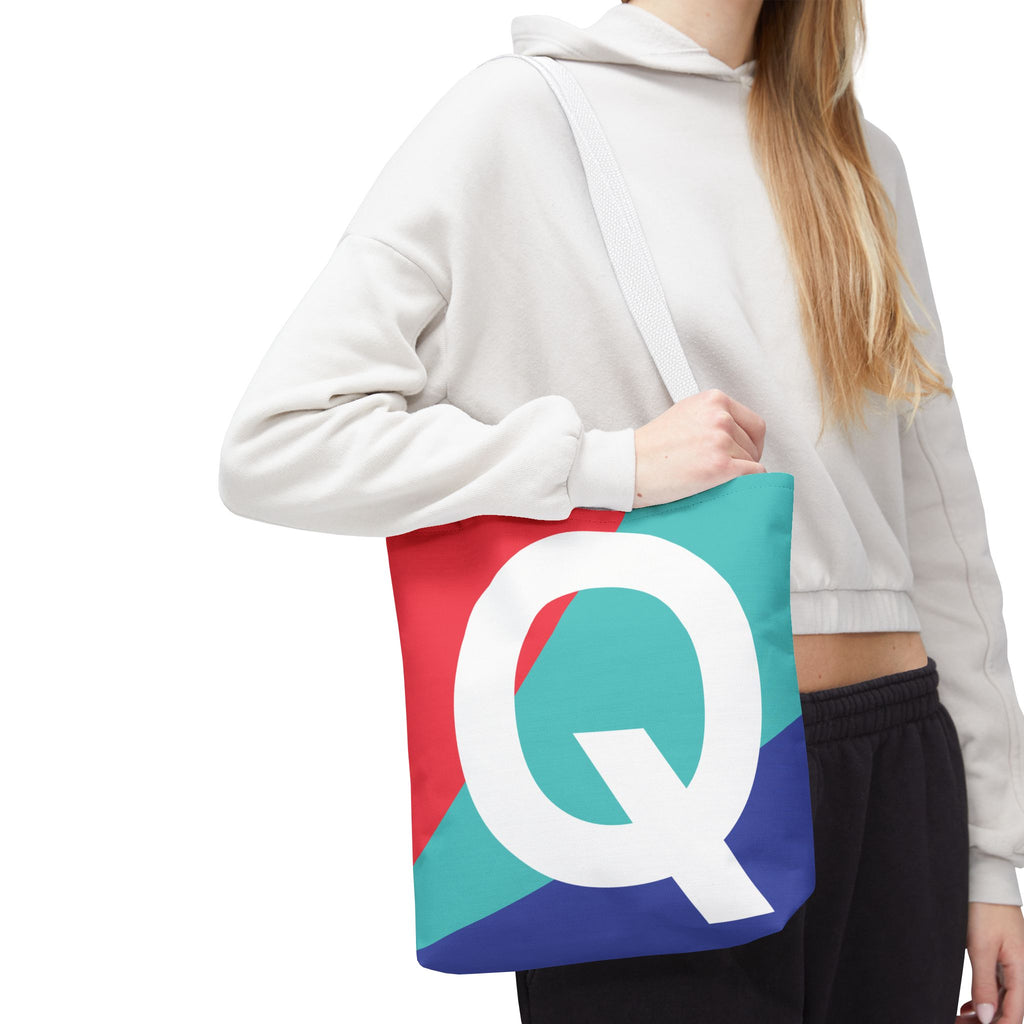 Monogram 'Q' Colorblock Tote Bag — Personalized Initial Q Shoulder Tote