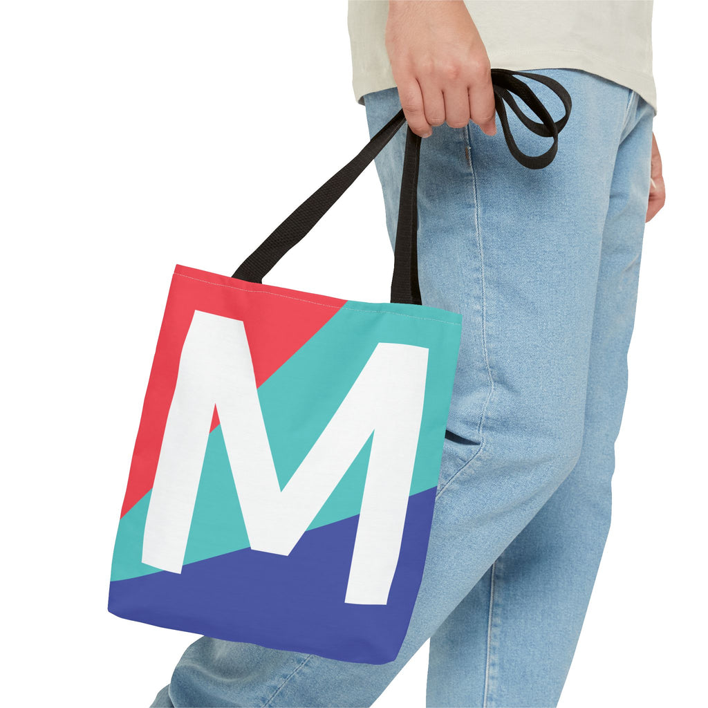 Monogram 'M' Colorblock Tote Bag — Personalized Initial M Shoulder Tote