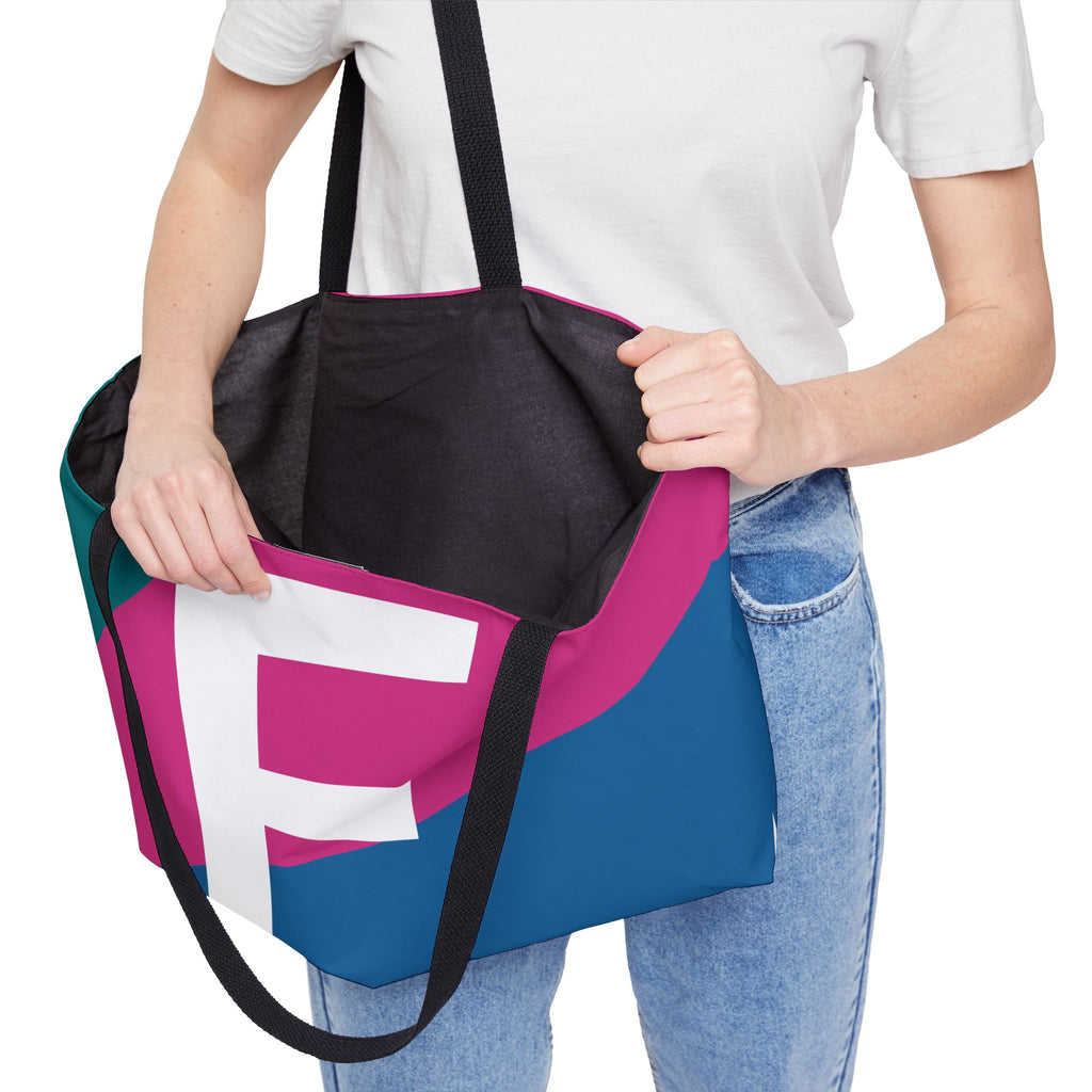 Personalized 'F' Colorblock Tote Bag — Monogram Weekender Tote