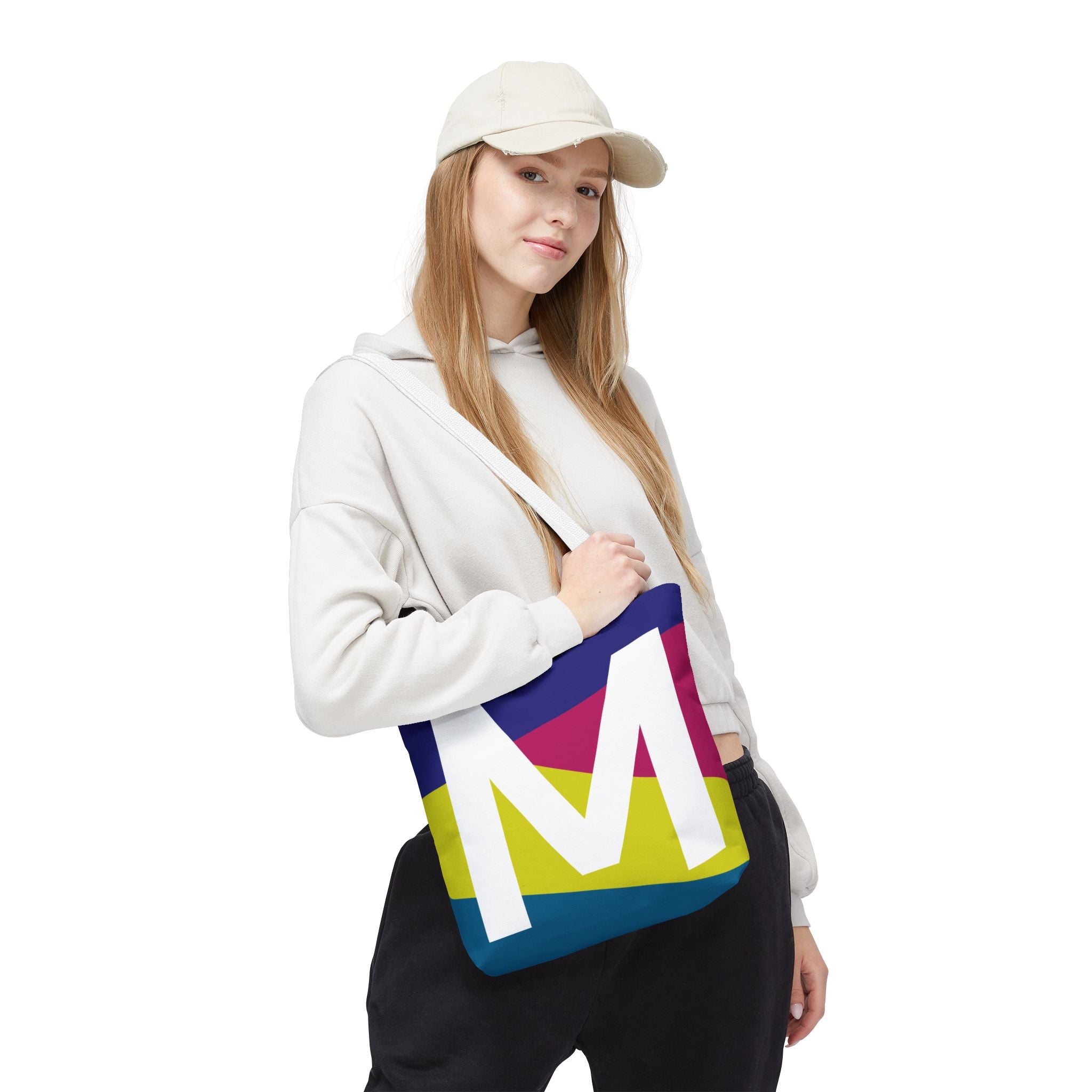 Monogram 'M' Colorblock Tote Bag — Personalized Initial M Shoulder Tote