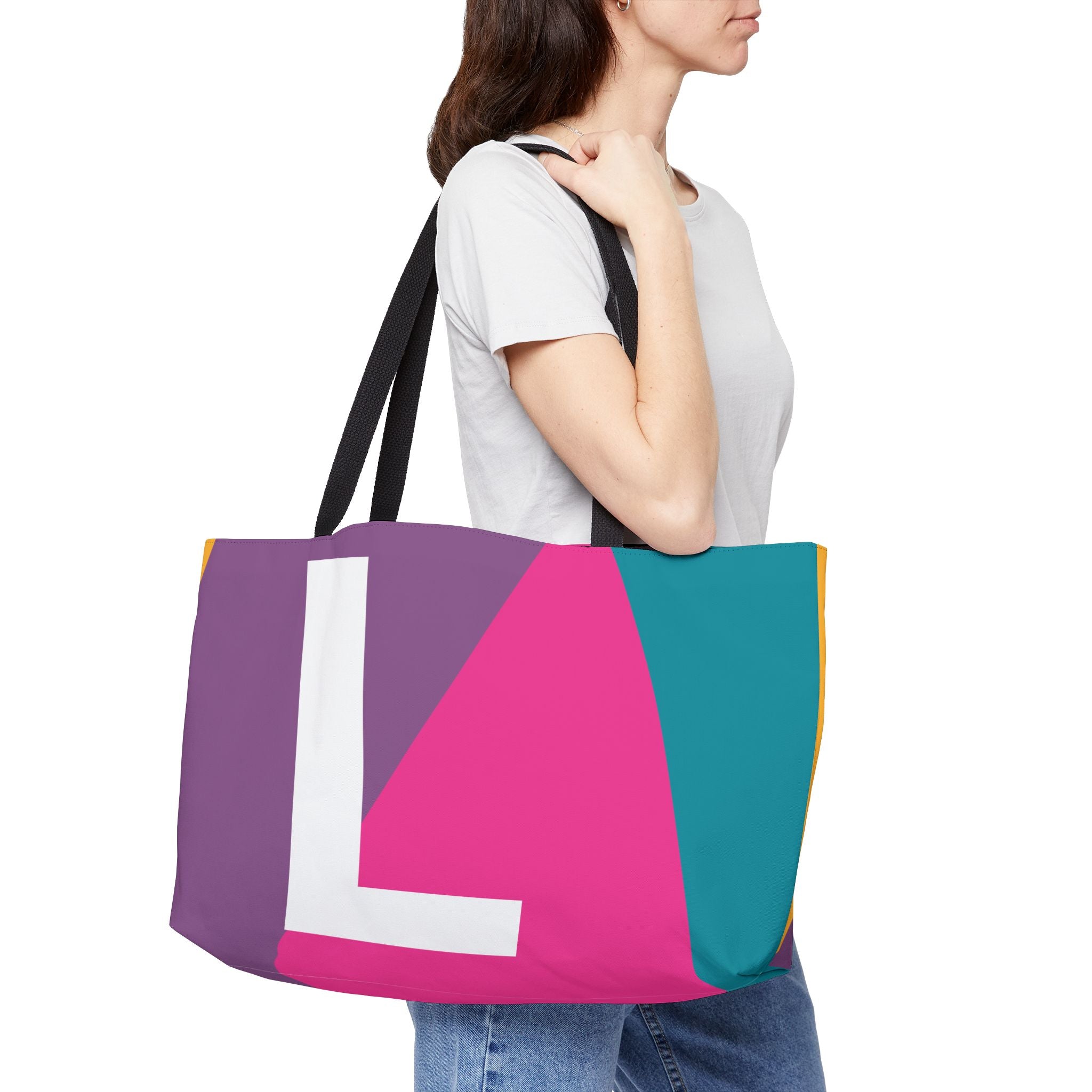 Personalized 'L' Colorblock Tote Bag — Monogram Weekender Tote