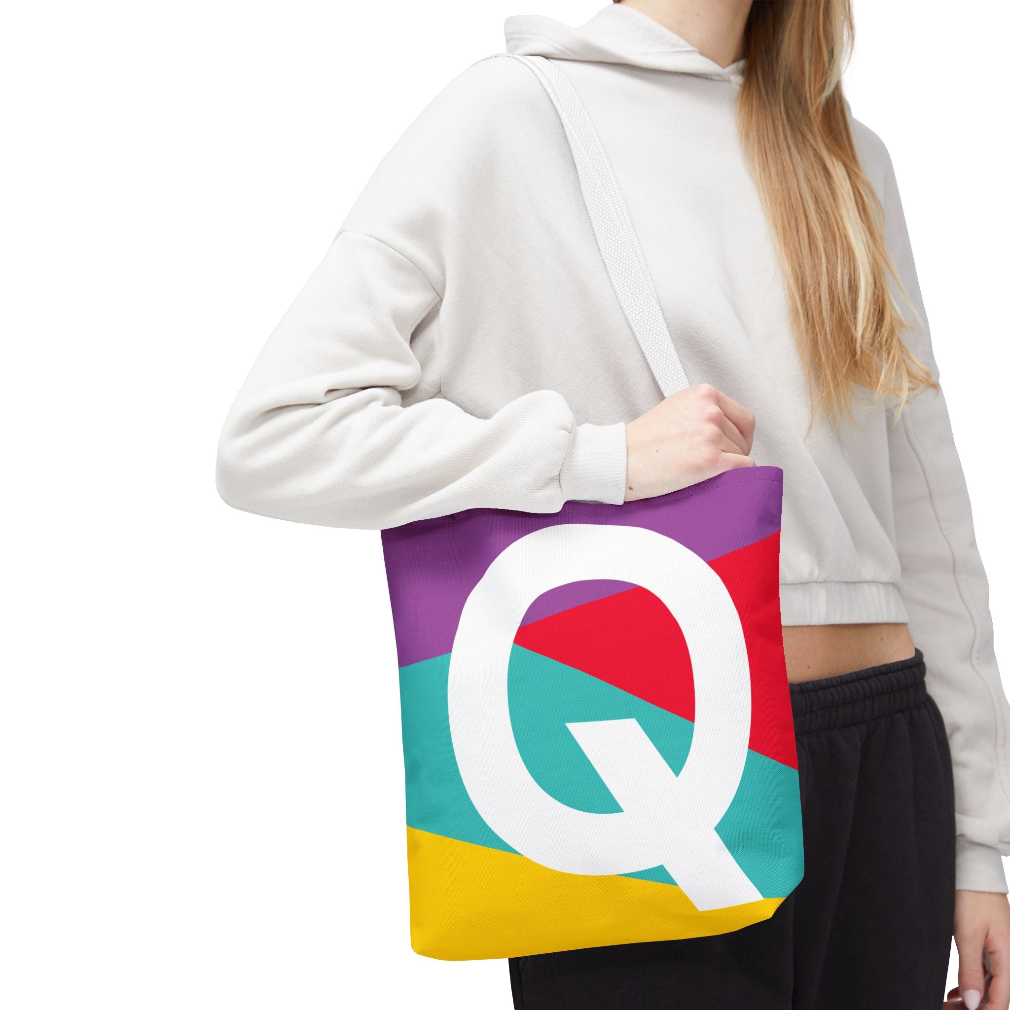 Monogram 'Q' Colorblock Tote Bag — Personalized Initial Q Shoulder Tote