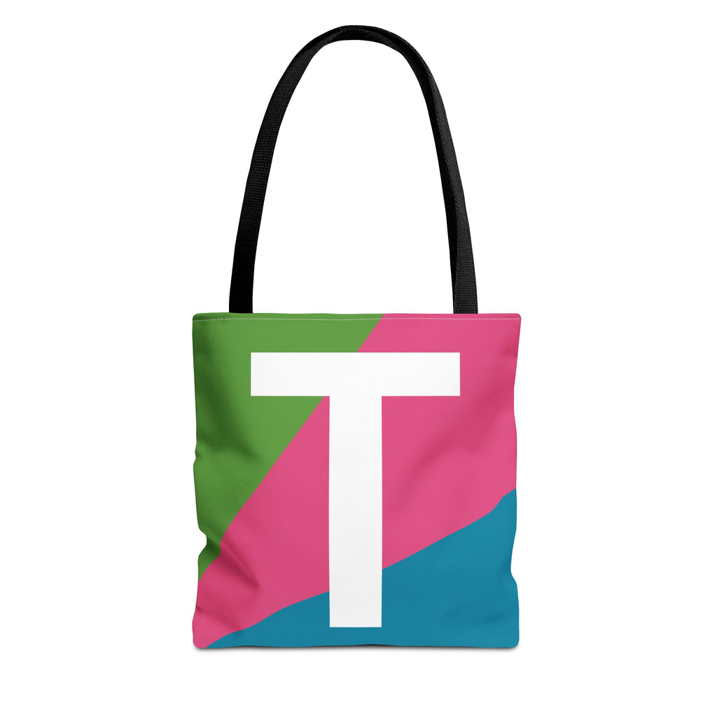 Monogram 'T' Colorblock Tote Bag — Personalized Initial T Shoulder Tote