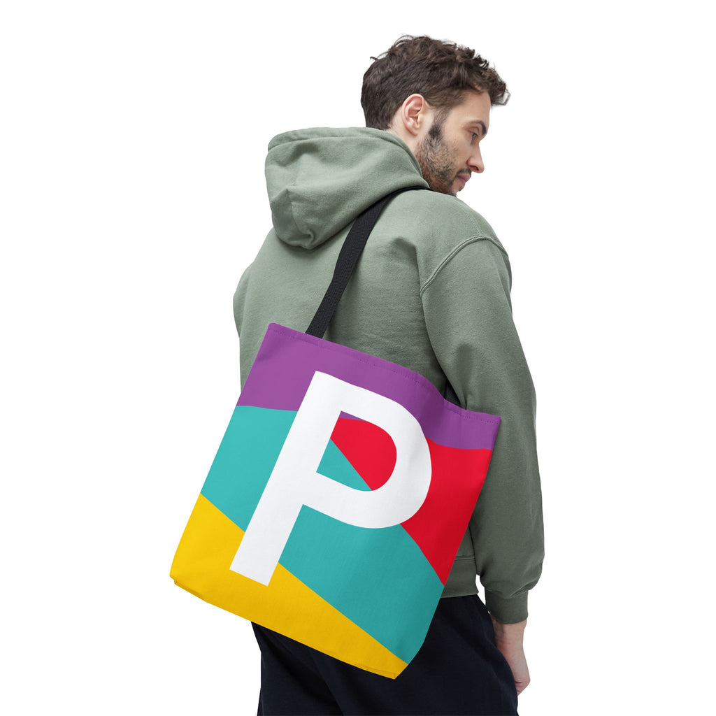 Monogram 'P' Colorblock Tote Bag — Personalized Initial P Shoulder Tote