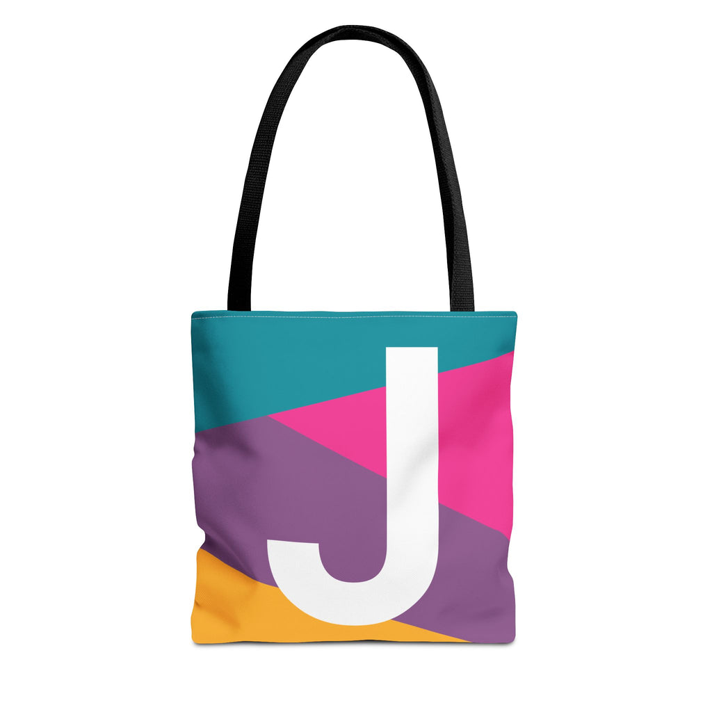 Monogram 'J' Colorblock Tote Bag — Personalized Initial J Shoulder Tote