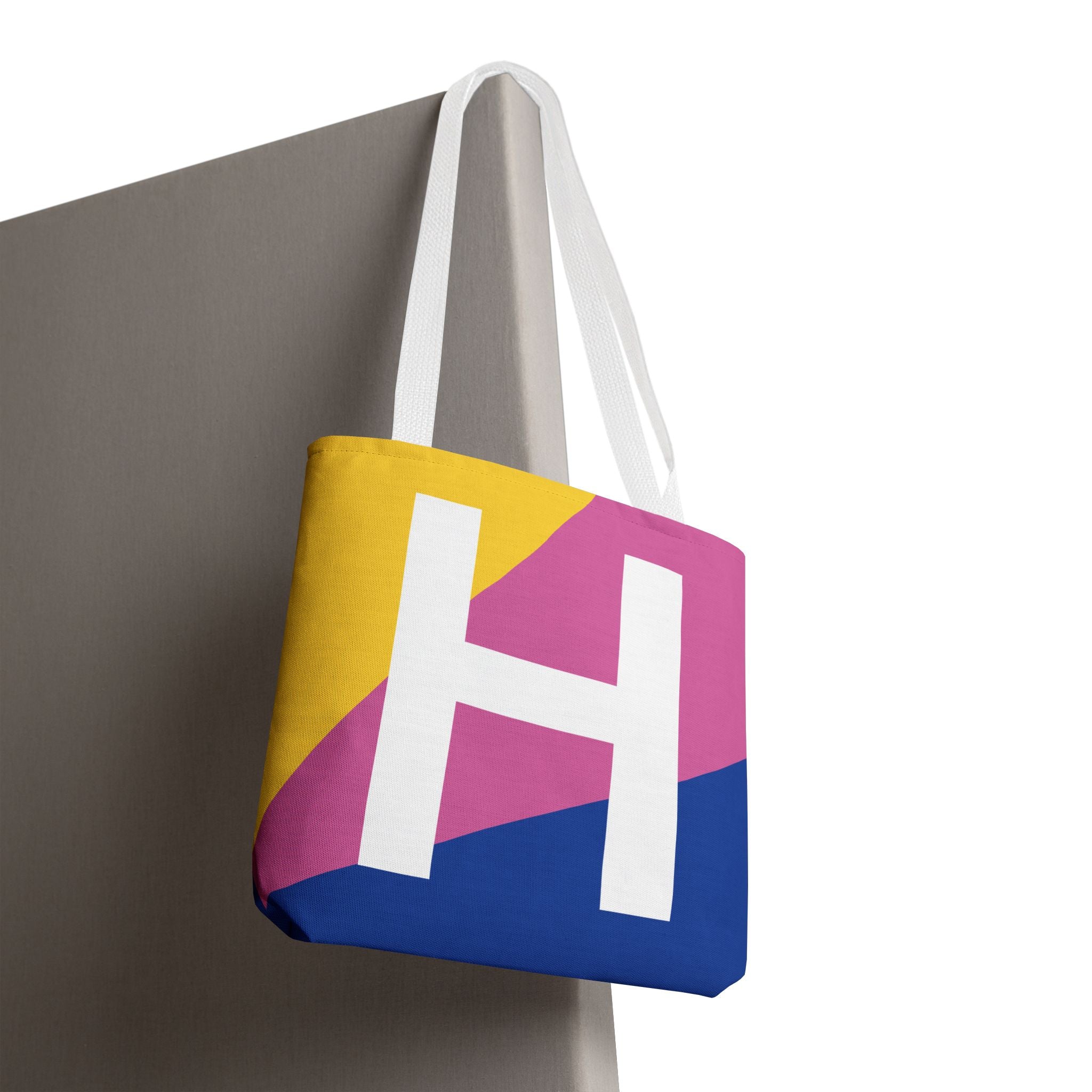 Monogram 'H' Colorblock Tote Bag — Personalized Initial H Shoulder Tote