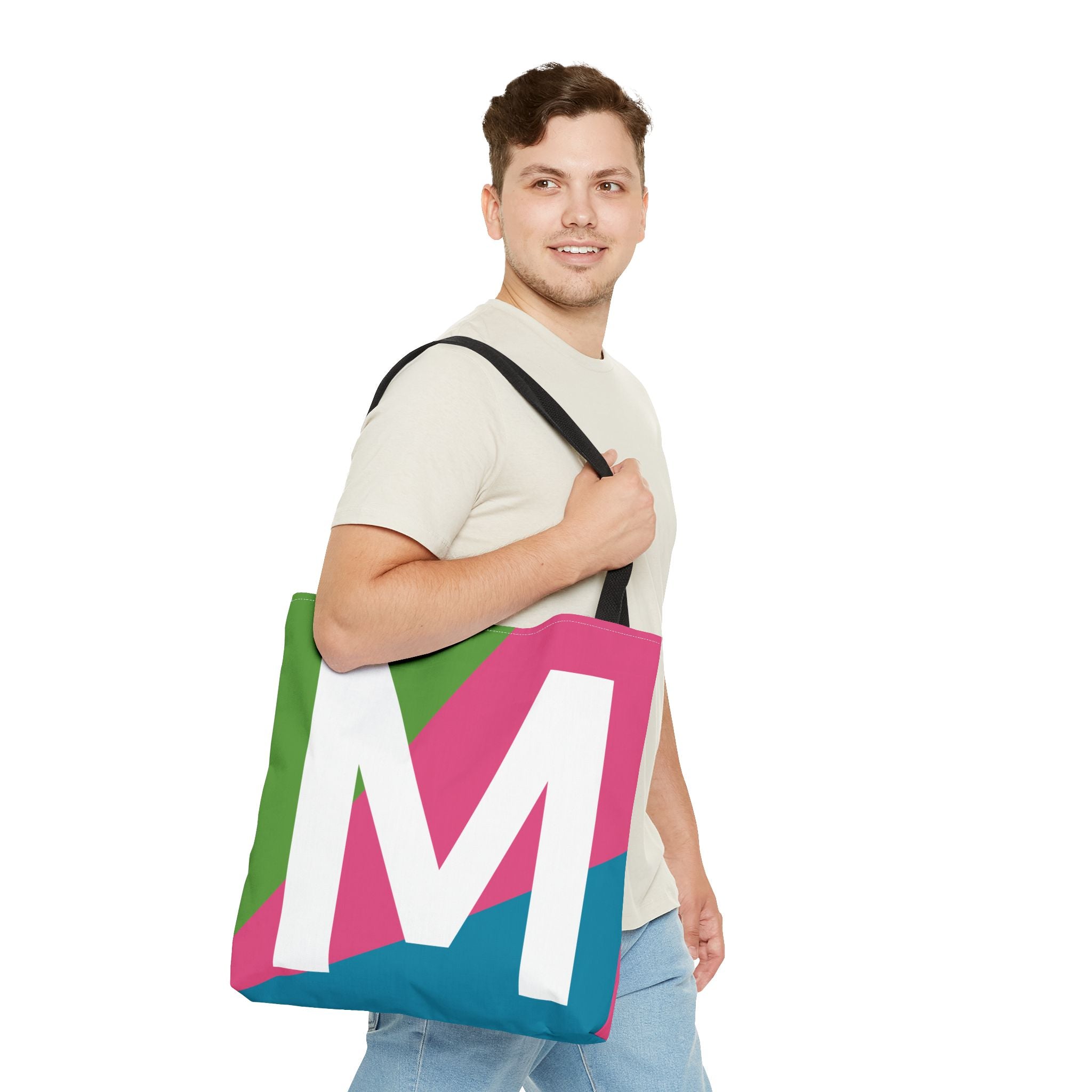 Monogram 'M' Colorblock Tote Bag — Personalized Initial M Shoulder Tote