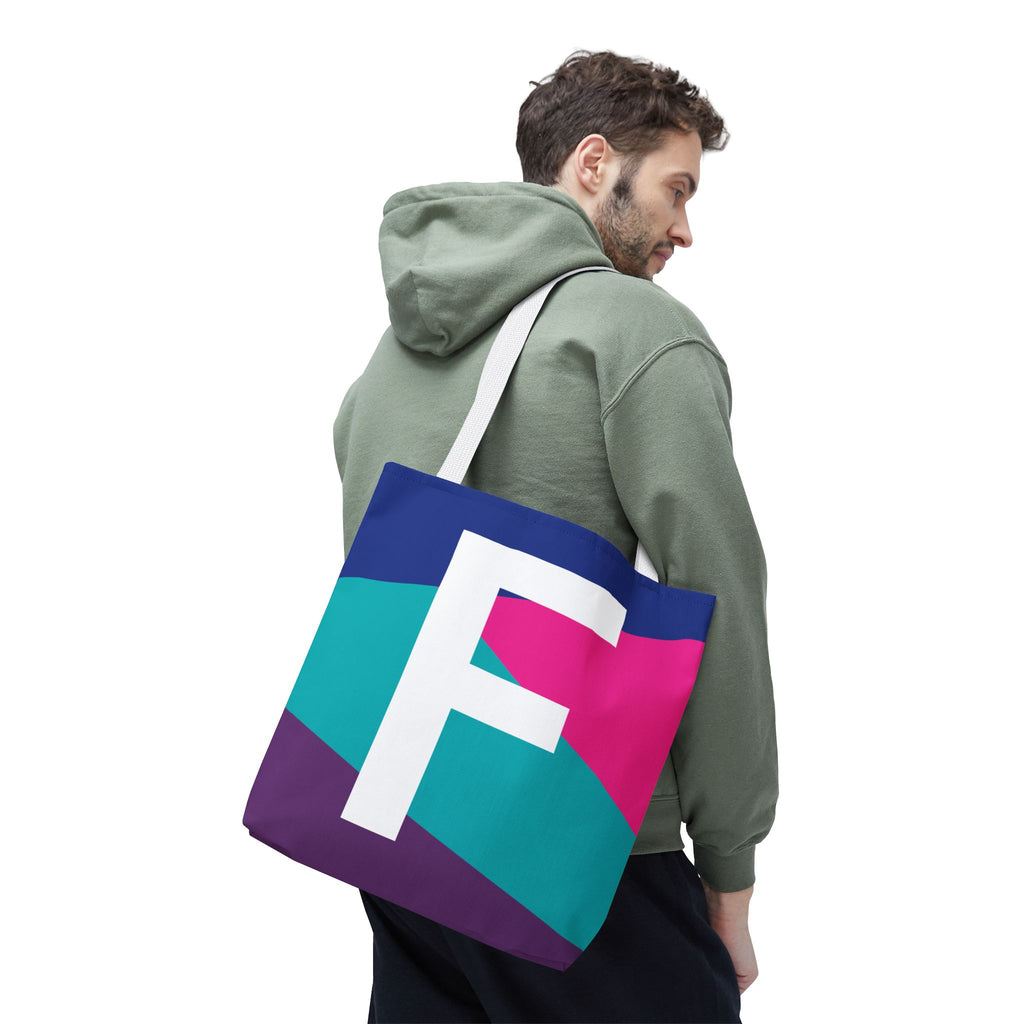 Monogram 'F' Colorblock Tote Bag — Personalized Initial F Shoulder Tote
