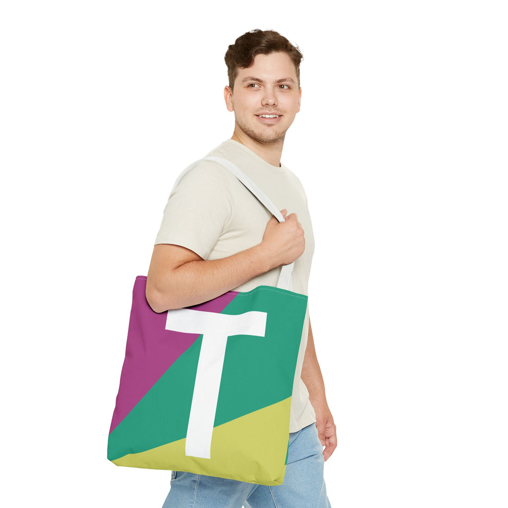 Monogram 'T' Colorblock Tote Bag — Personalized Initial T Shoulder Tote