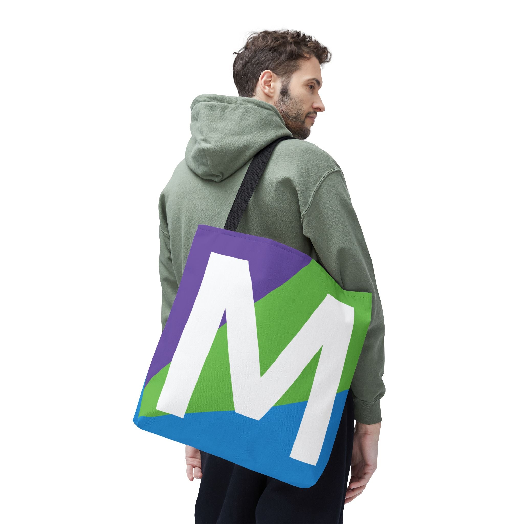 Monogram 'M' Colorblock Tote Bag — Personalized Initial M Shoulder Tote