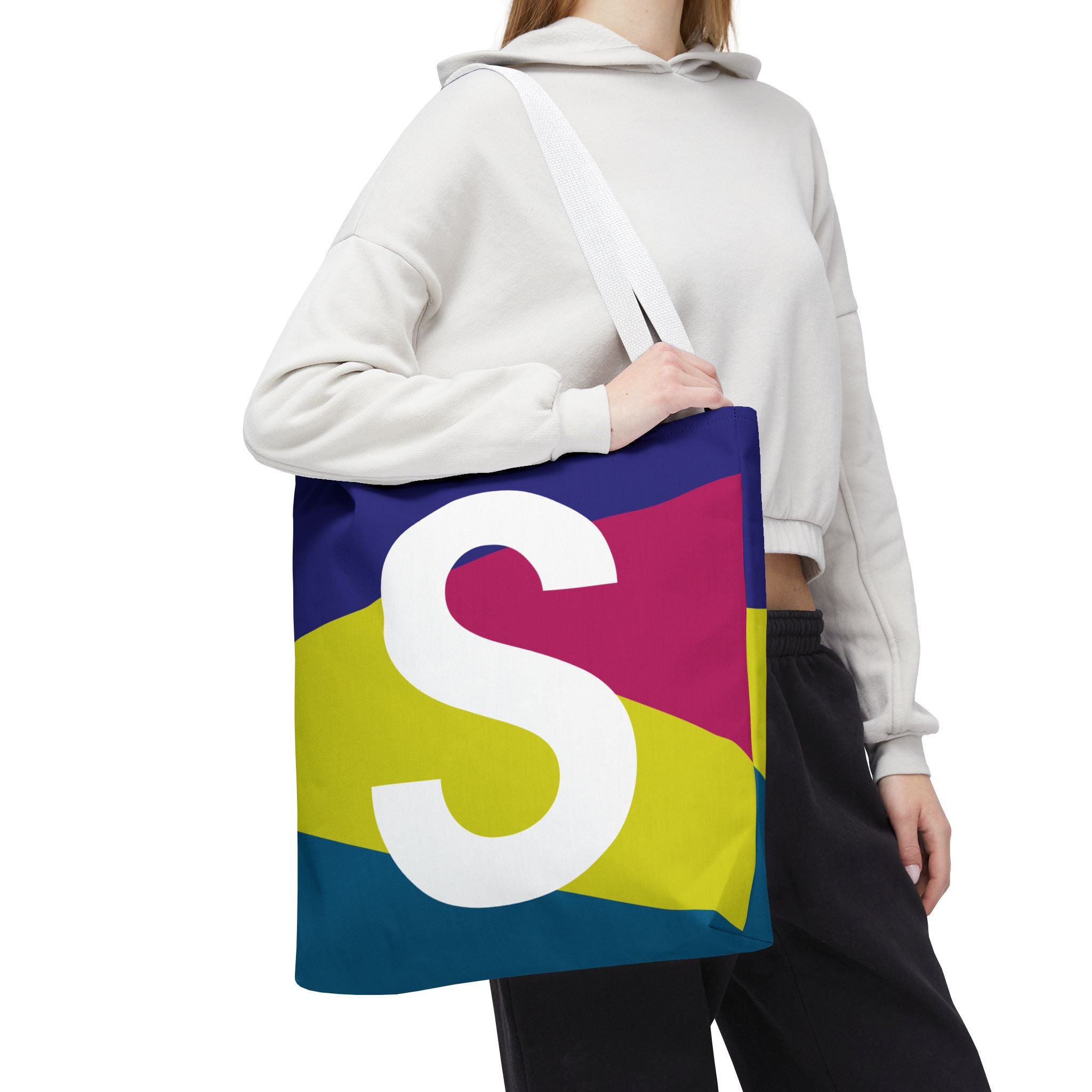 Monogram 'S' Colorblock Tote Bag — Personalized Initial S Shoulder Tote