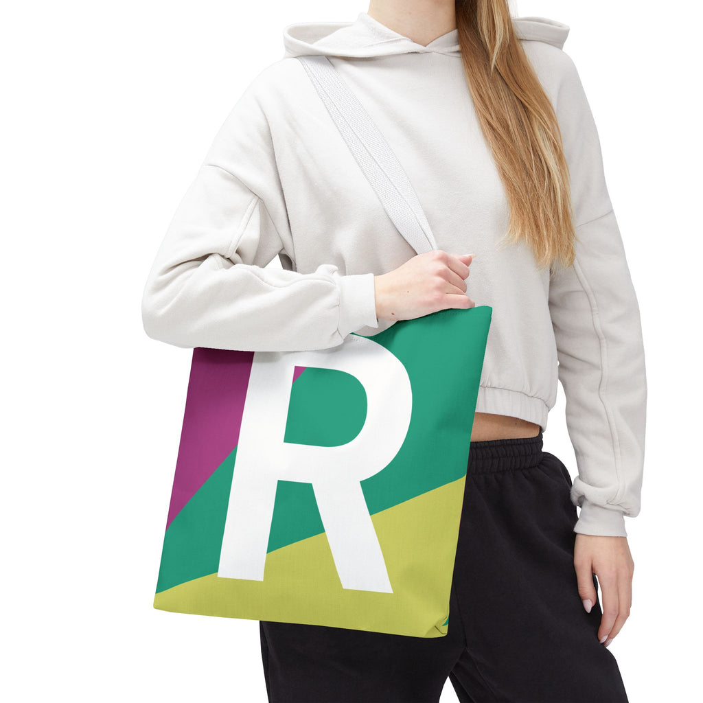 Monogram 'R' Colorblock Tote Bag — Personalized Initial R Shoulder Tote