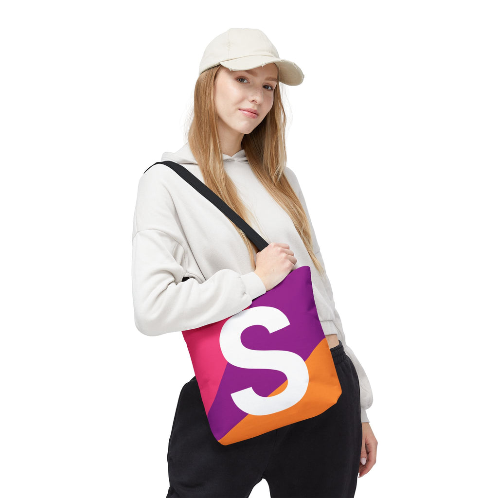 Monogram 'S' Colorblock Tote Bag — Personalized Initial S Shoulder Tote