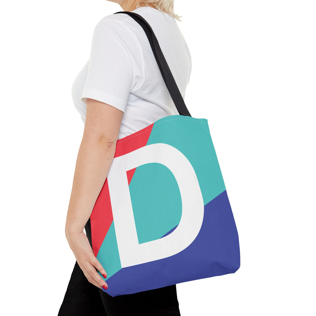 Monogram 'D' Colorblock Tote Bag — Personalized Initial D Shoulder Tote