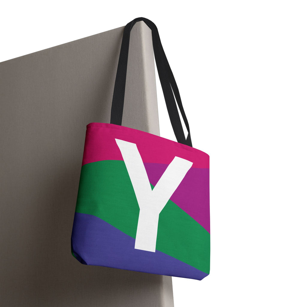Monogram 'Y' Colorblock Tote Bag — Personalized Initial Y Shoulder Tote