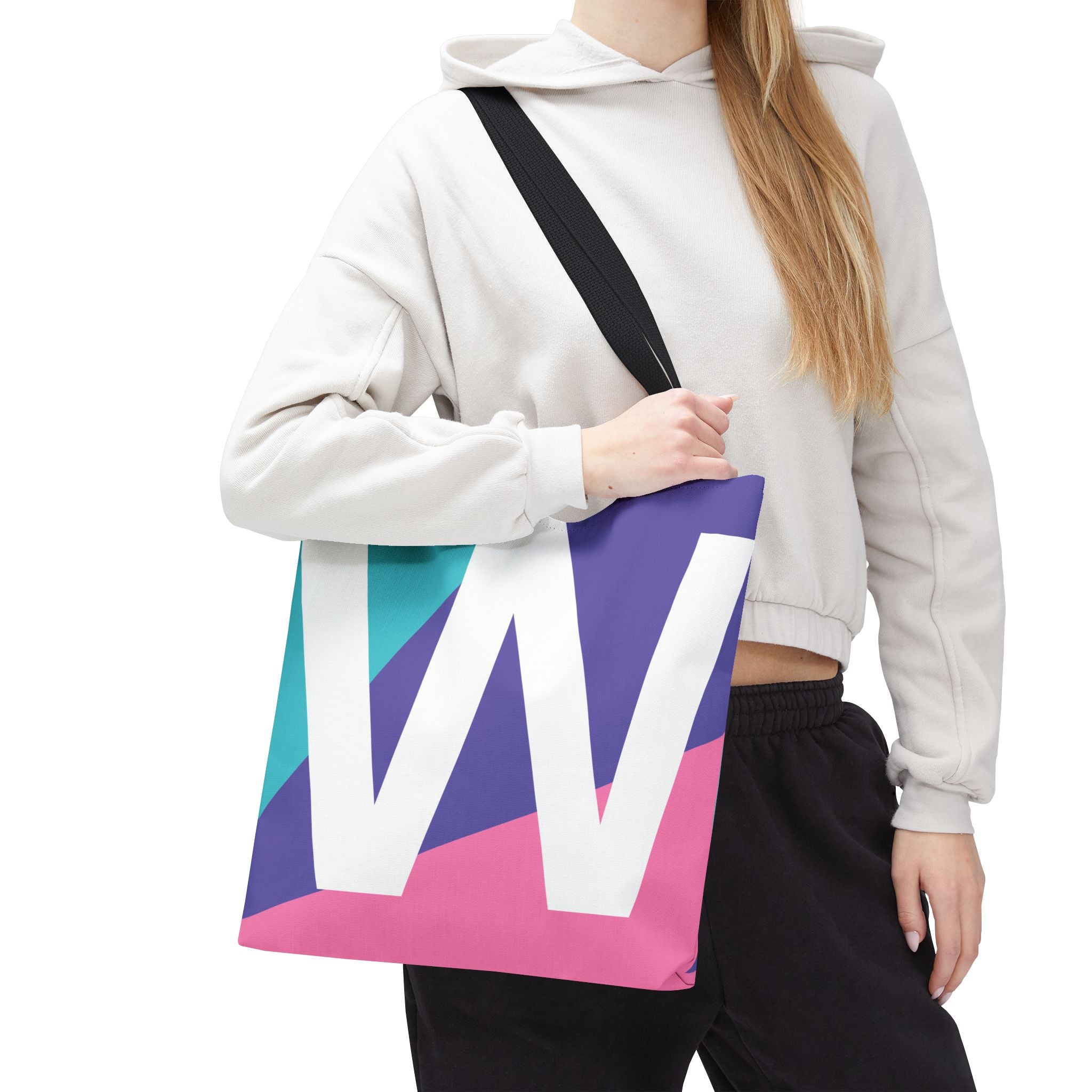 Monogram 'W' Colorblock Tote Bag — Personalized Initial W Shoulder Tote