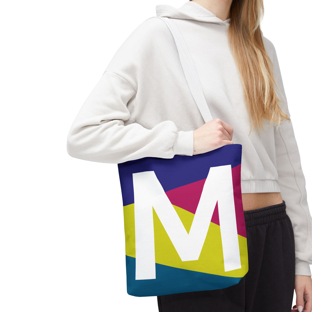 Monogram 'M' Colorblock Tote Bag — Personalized Initial M Shoulder Tote
