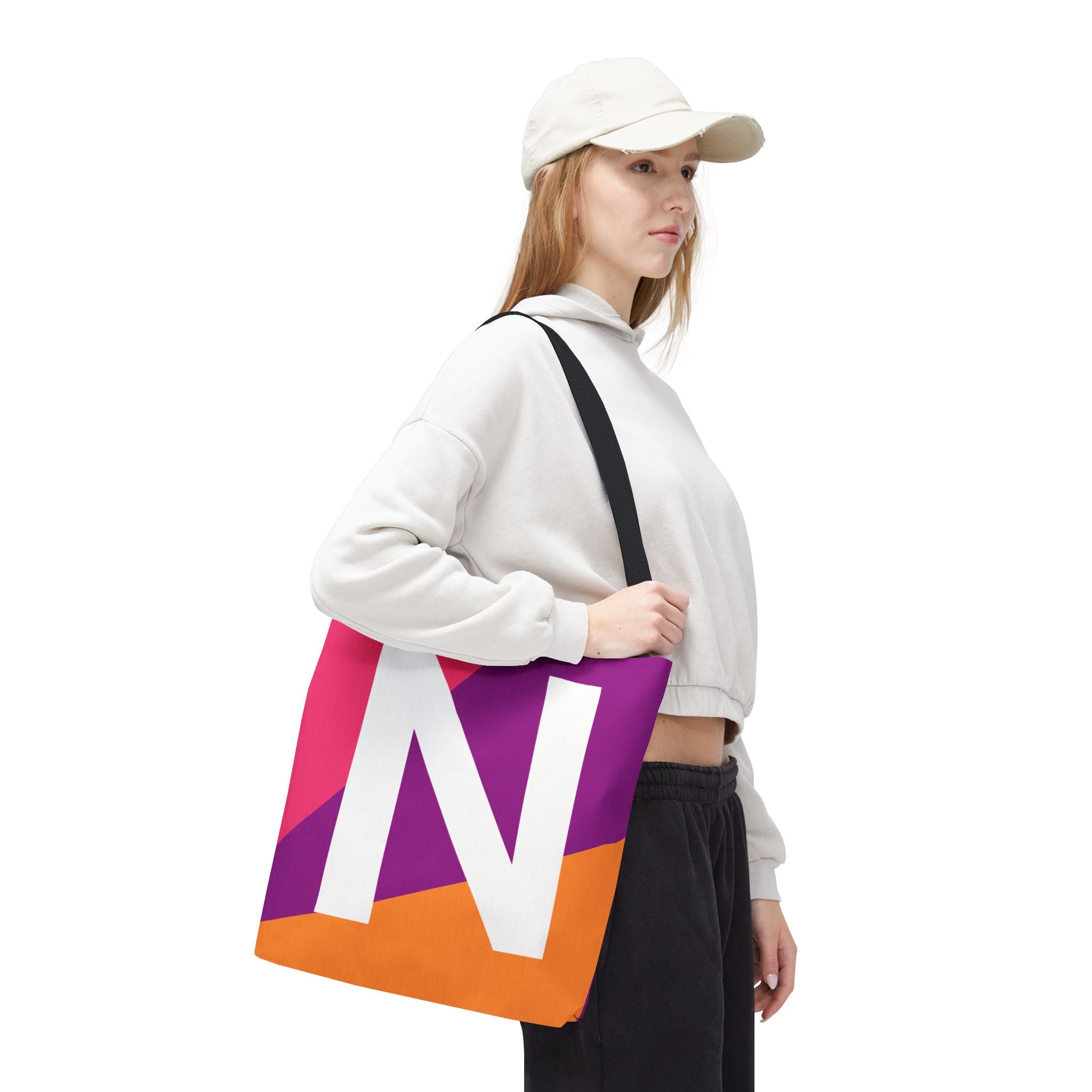 Monogram 'N' Colorblock Tote Bag — Personalized Initial N Shoulder Tote