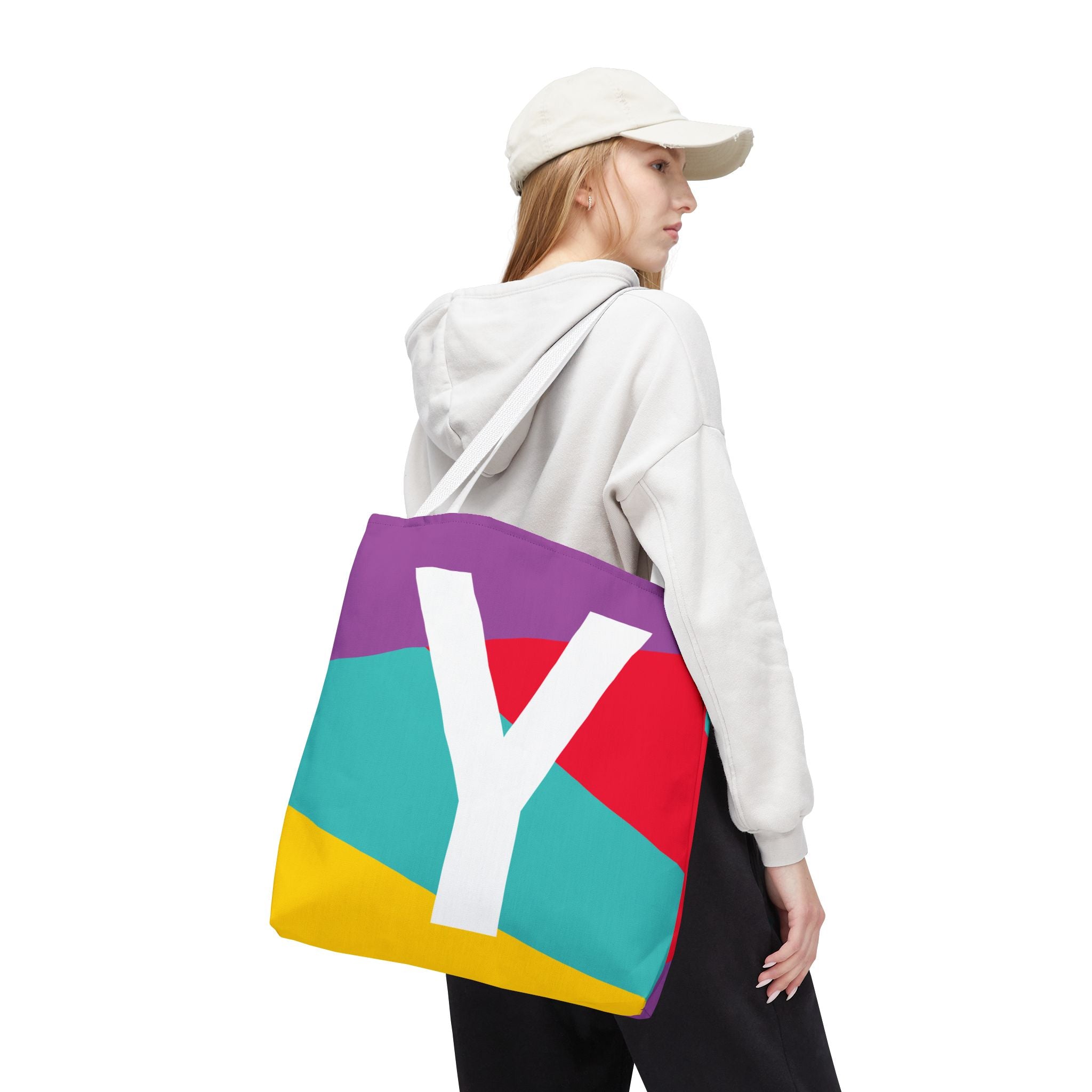 Monogram 'Y' Colorblock Tote Bag — Personalized Initial Y Shoulder Tote