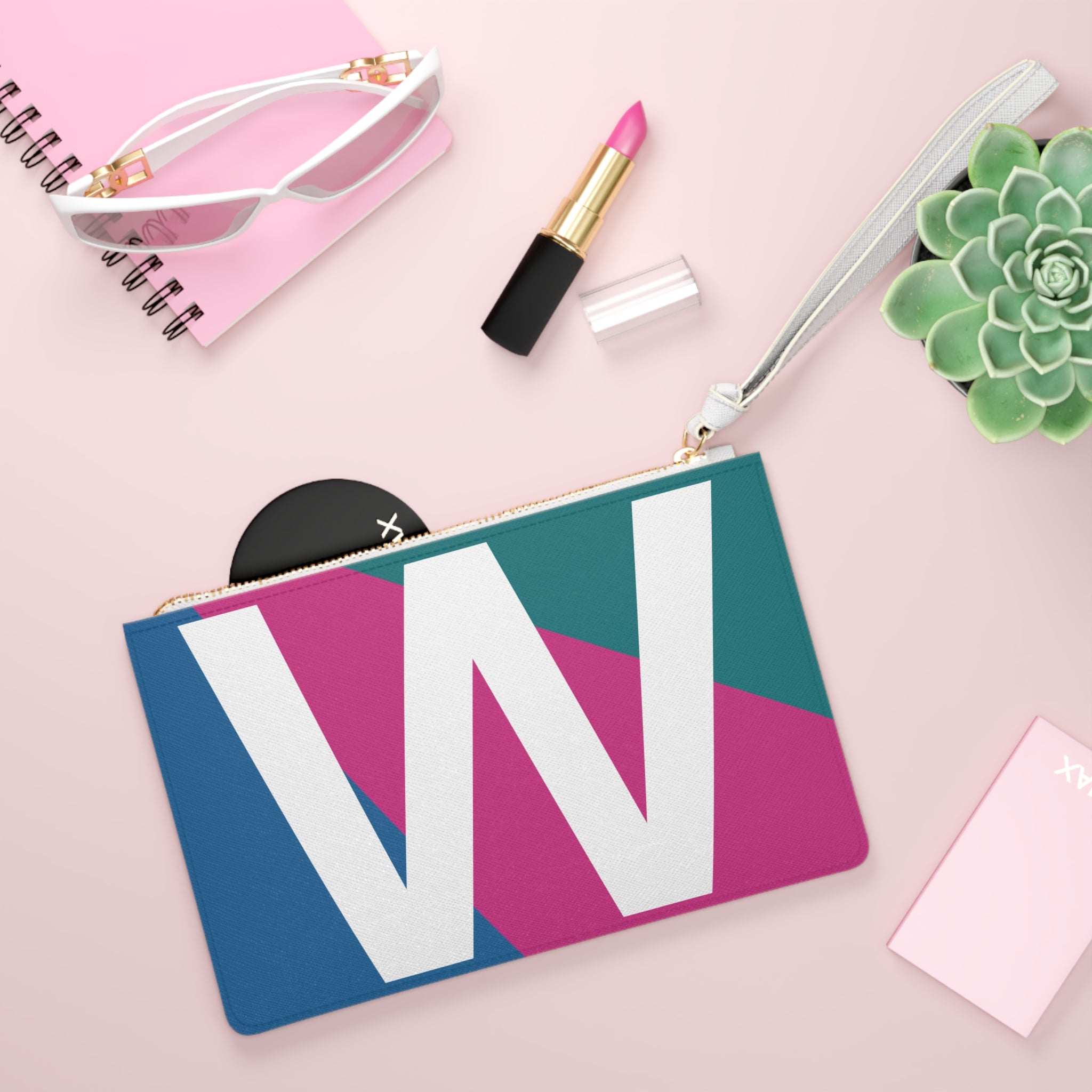 Monogram 'W' Colorblock Clutch Bag — Bold Geometric Wristlet for Everyday & Gifts