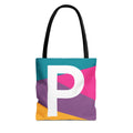 Monogram 'P' Colorblock Tote Bag — Personalized Initial P Shoulder Tote