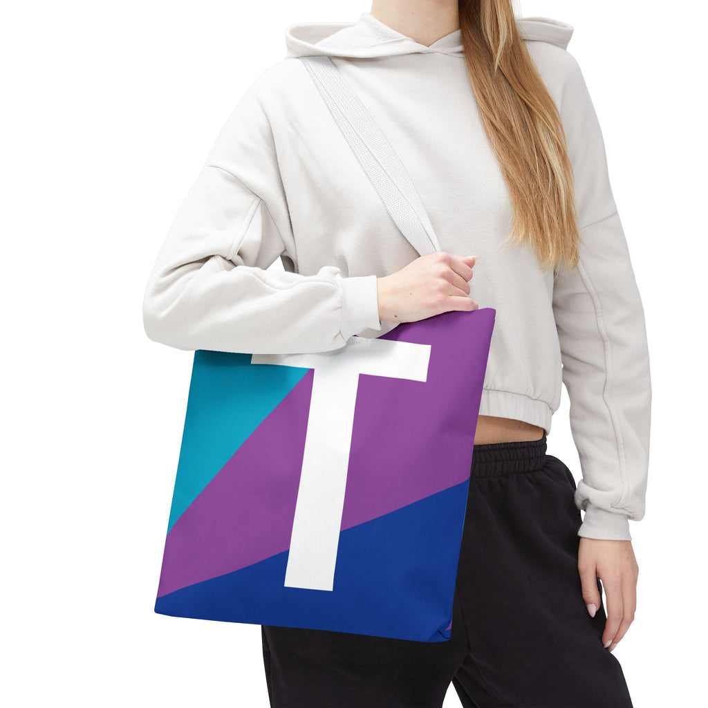 Monogram 'T' Colorblock Tote Bag — Personalized Initial T Shoulder Tote