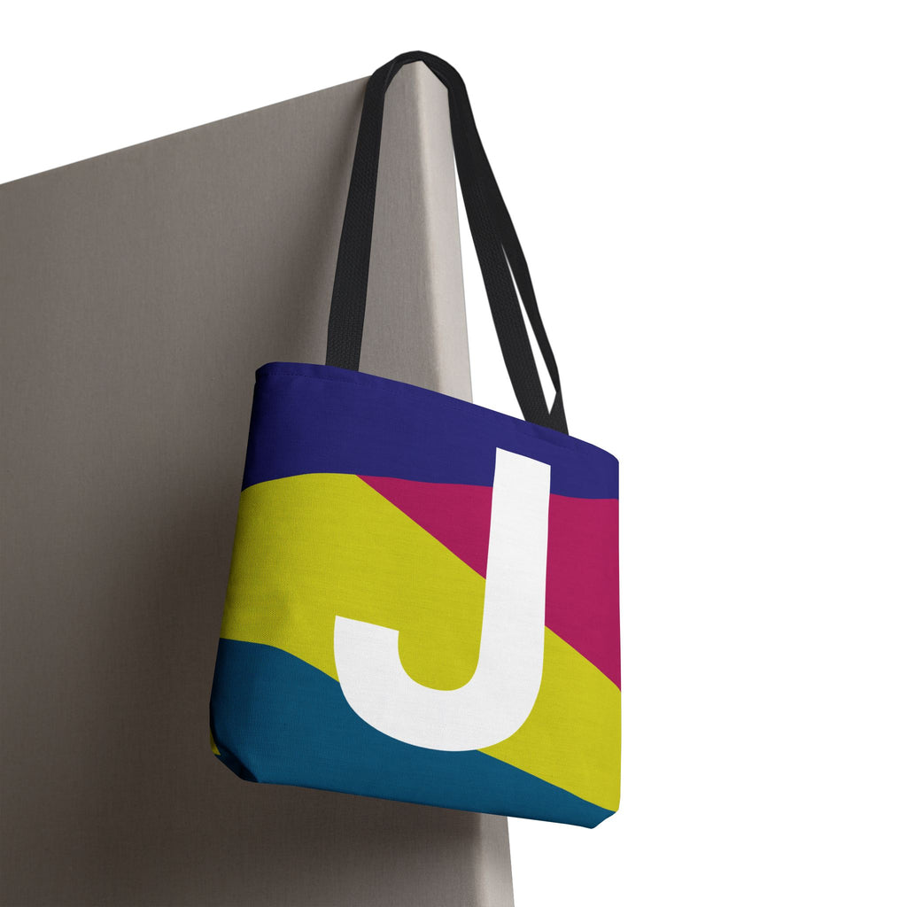 Monogram 'J' Colorblock Tote Bag — Personalized Initial J Shoulder Tote