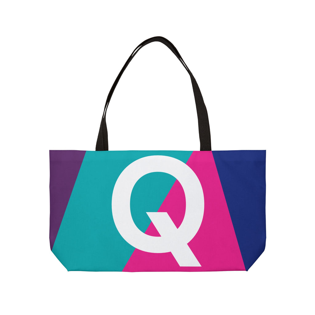 Personalized 'Q' Colorblock Tote Bag — Monogram Weekender Tote